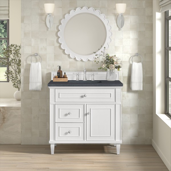 36″ James Martin Lorelai 424-V36-BW-3CSP Vanity Cabinet Charcoal Soapstone Top