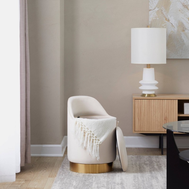 Marla Round Vanity Stool Gold/Cream Velvet Beautiful Contemporary/Glam Styling