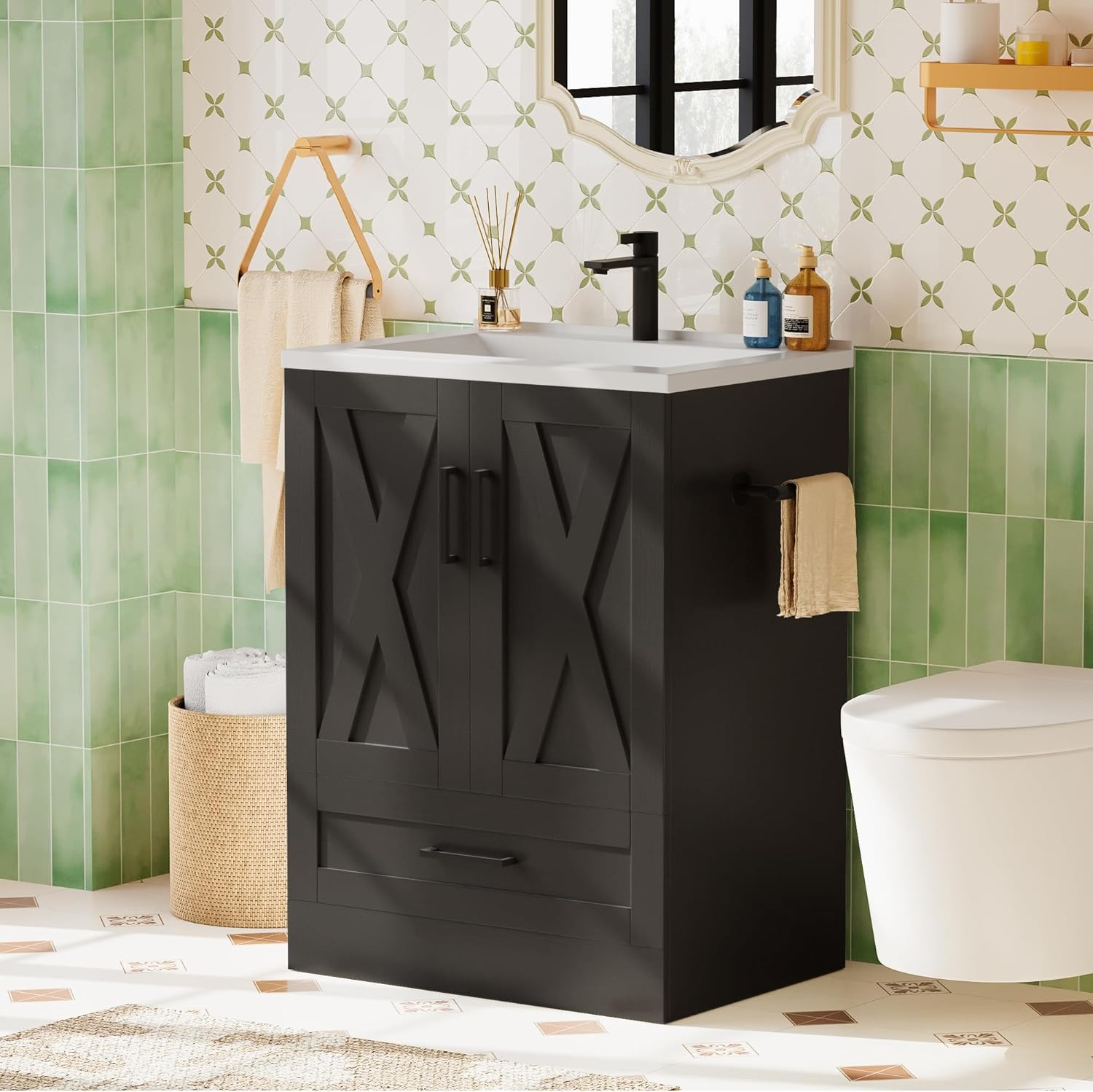 24″ Bathroom Vanity with Sink, Bathroom Storage Vanity Sink Cabinet with 2 Doors