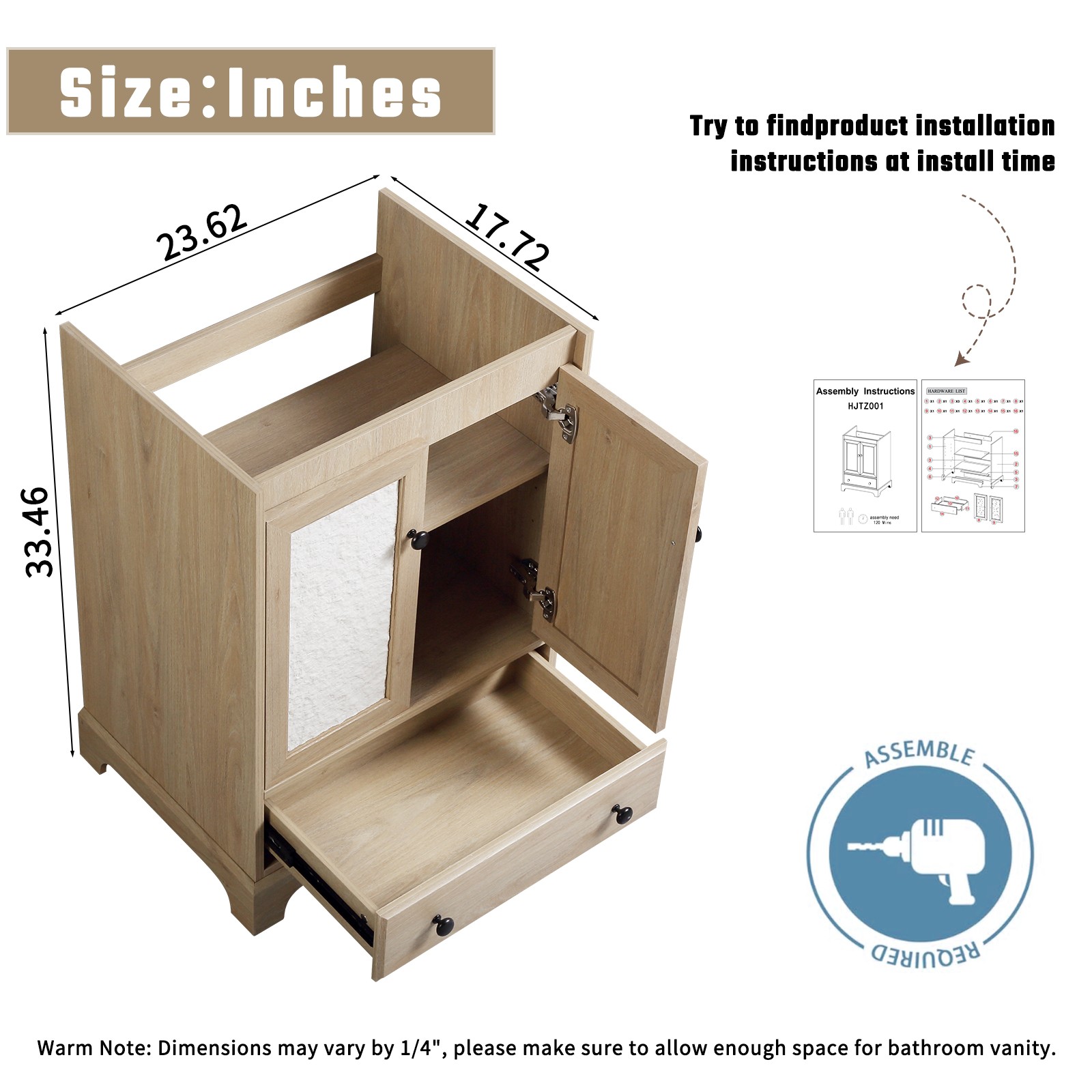 Brown Modern Bath Vanity w/ Porcelain Sink, Soft Close Drawer, Free Standing