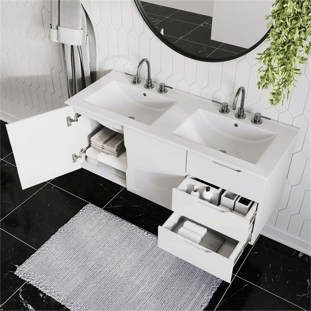 Modway Vitality Modern Wood/Ceramic Double Sink Bathroom Vanity in White