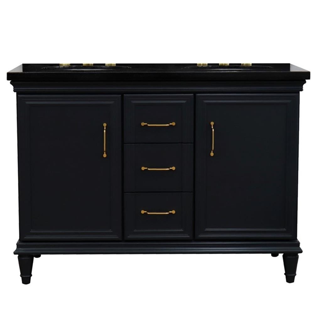 49 in. Double Wooden Vanity Dark Gray with Black Galaxy Oval Sink