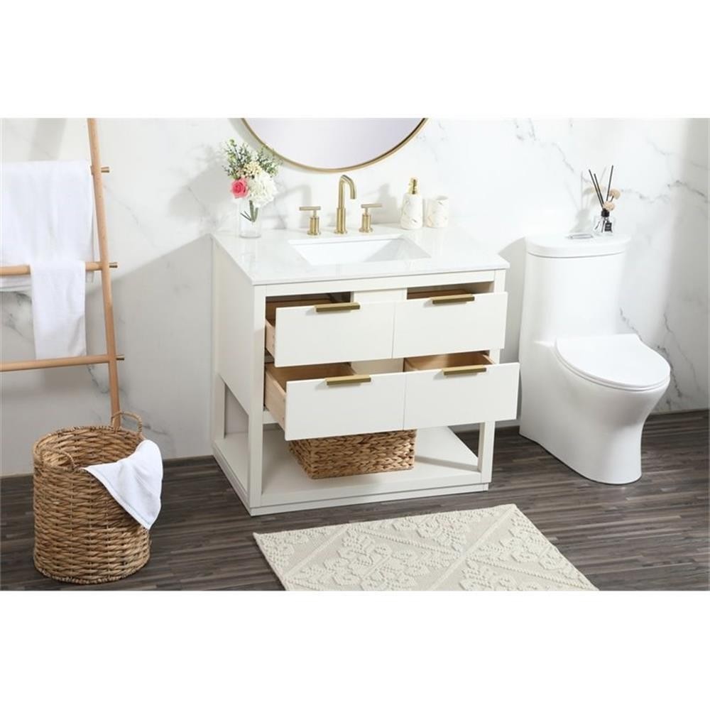Elegant Decor Larkin 36″ Solid Wood MDF Single Bathroom Vanity in White