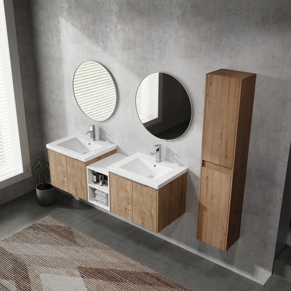 60″ 72″ 84″ Wall Mounted Bathroom Vanity w/Sink, Floating Cabinet Storage Rack