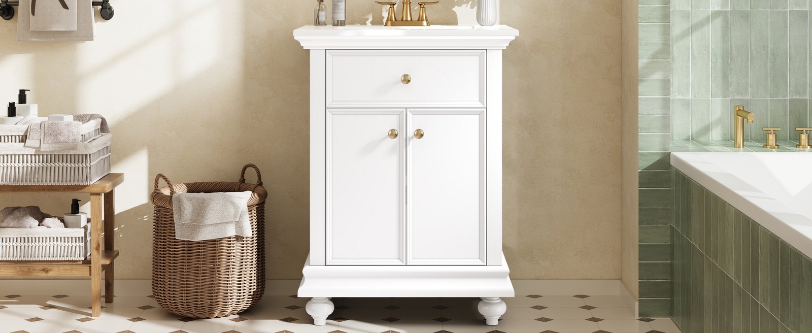 24″ Modern Bathroom Vanity with A Tip-Out Drawer & Soft-Close Hinges White