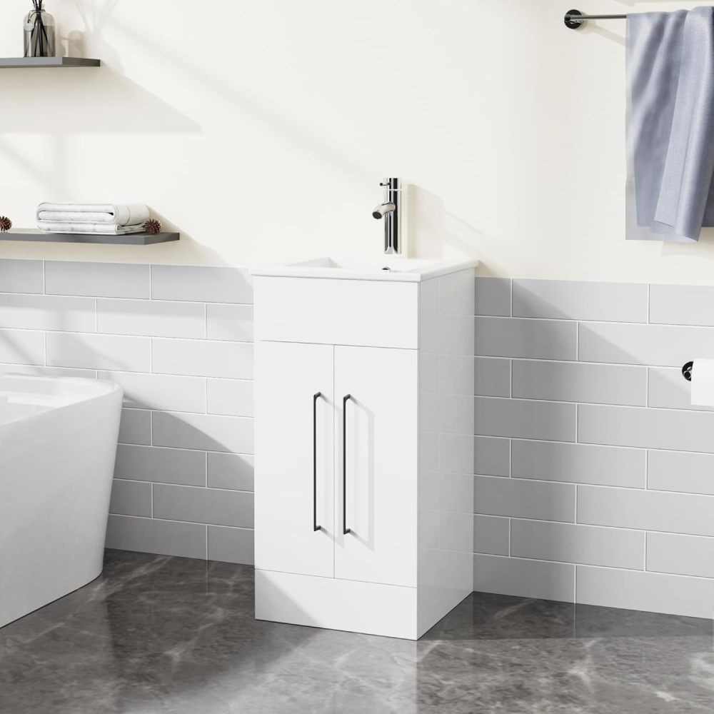 Bathroom Vanity W Single Basin Sink Features White Basin Includes Double Doors