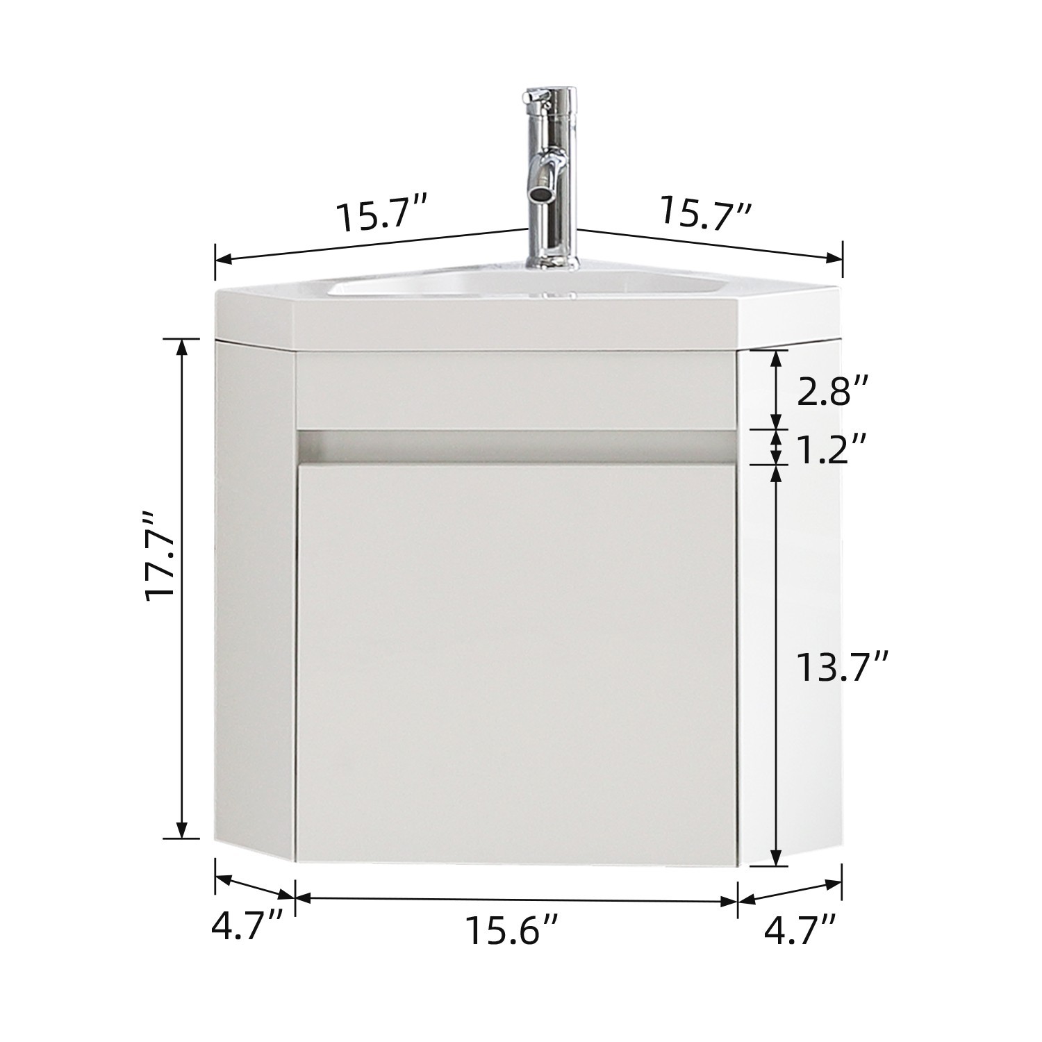 22″ Corner Wall Mounted Bathroom Vanity Floating Cabinet w/Sink for Small Space