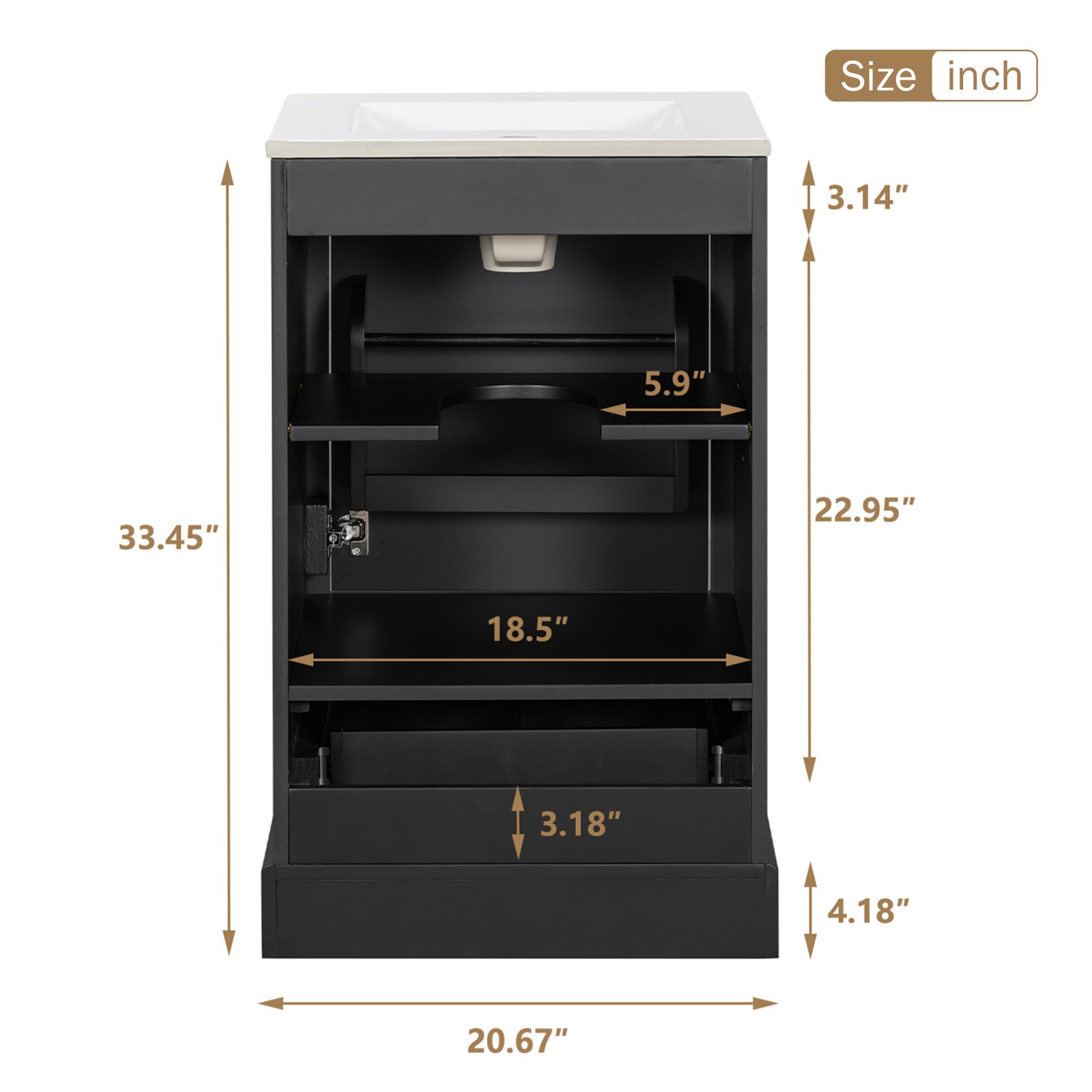20″ Bathroom Vanity with Ceramic Sink Modern Storage Cabinet w/Soft Close Door