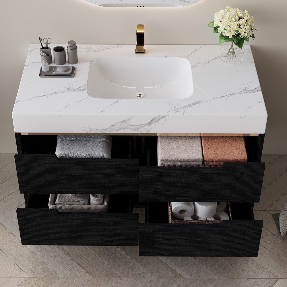 35.4″ Wall Mounted Bathroom Vanity w/Sink, 4 Drawers,Freestanding Vanity Cabinet