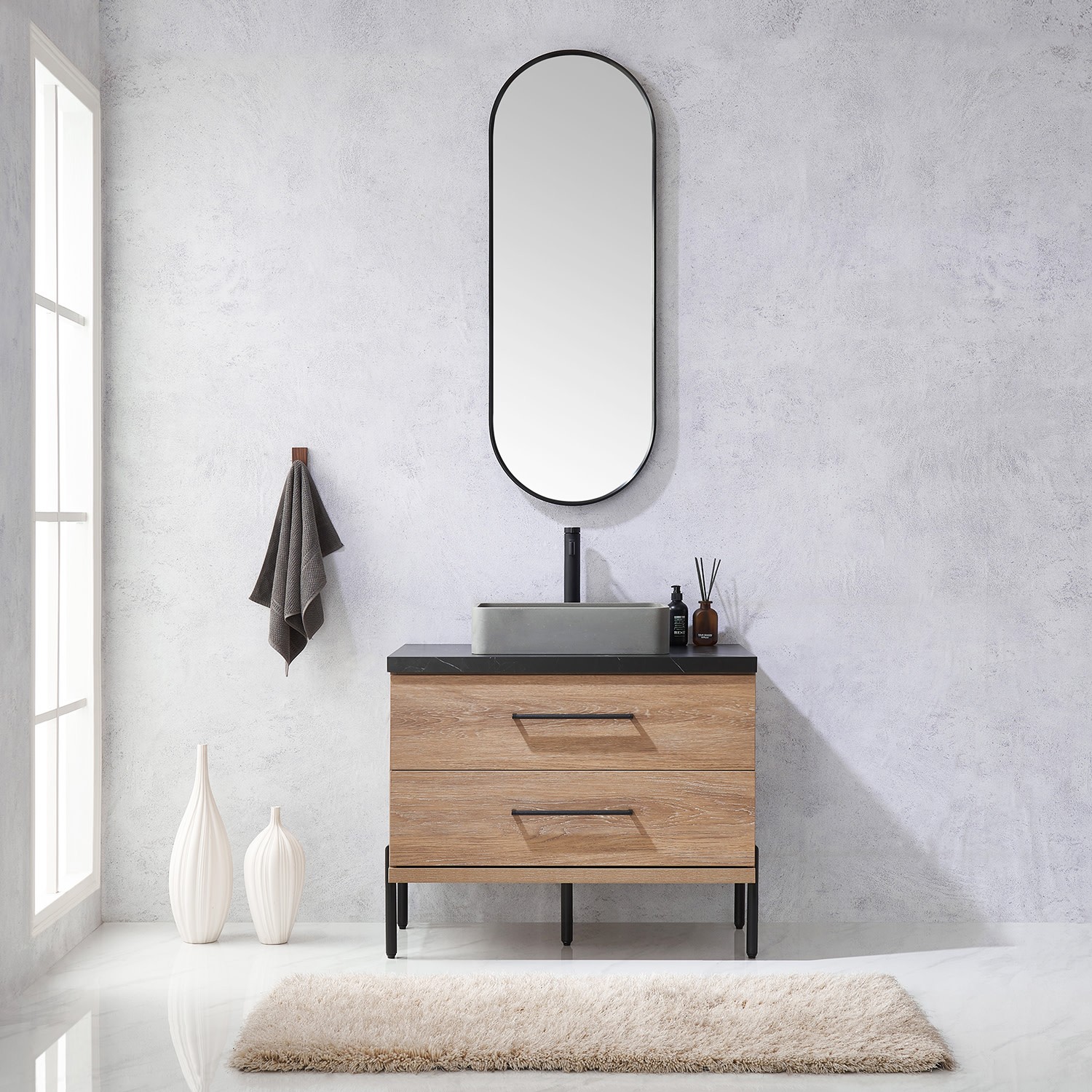 Miseno MV-705136S Trento 36″ – North American Oak / Black
