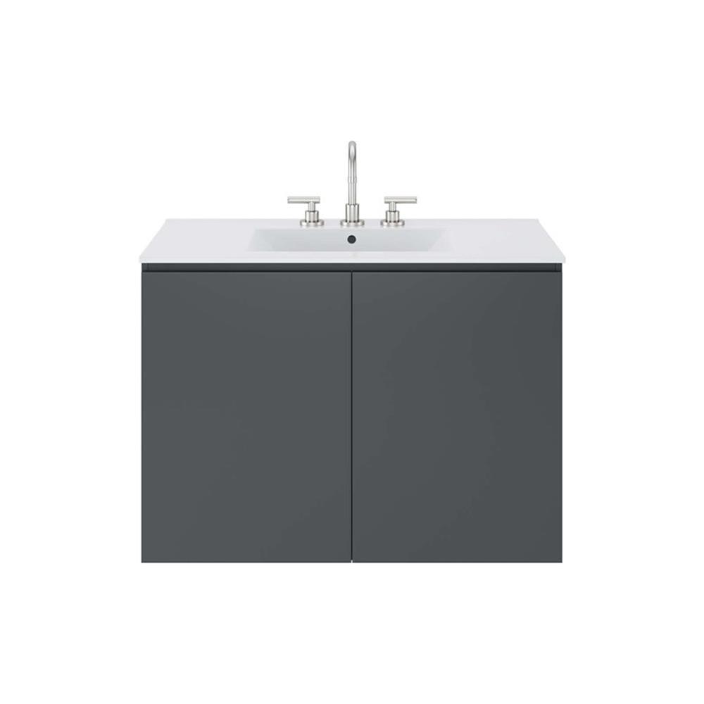 Modway Bryn 36″ Modern Wood/Ceramic Wall-Mount Bathroom Vanity in Gray/White