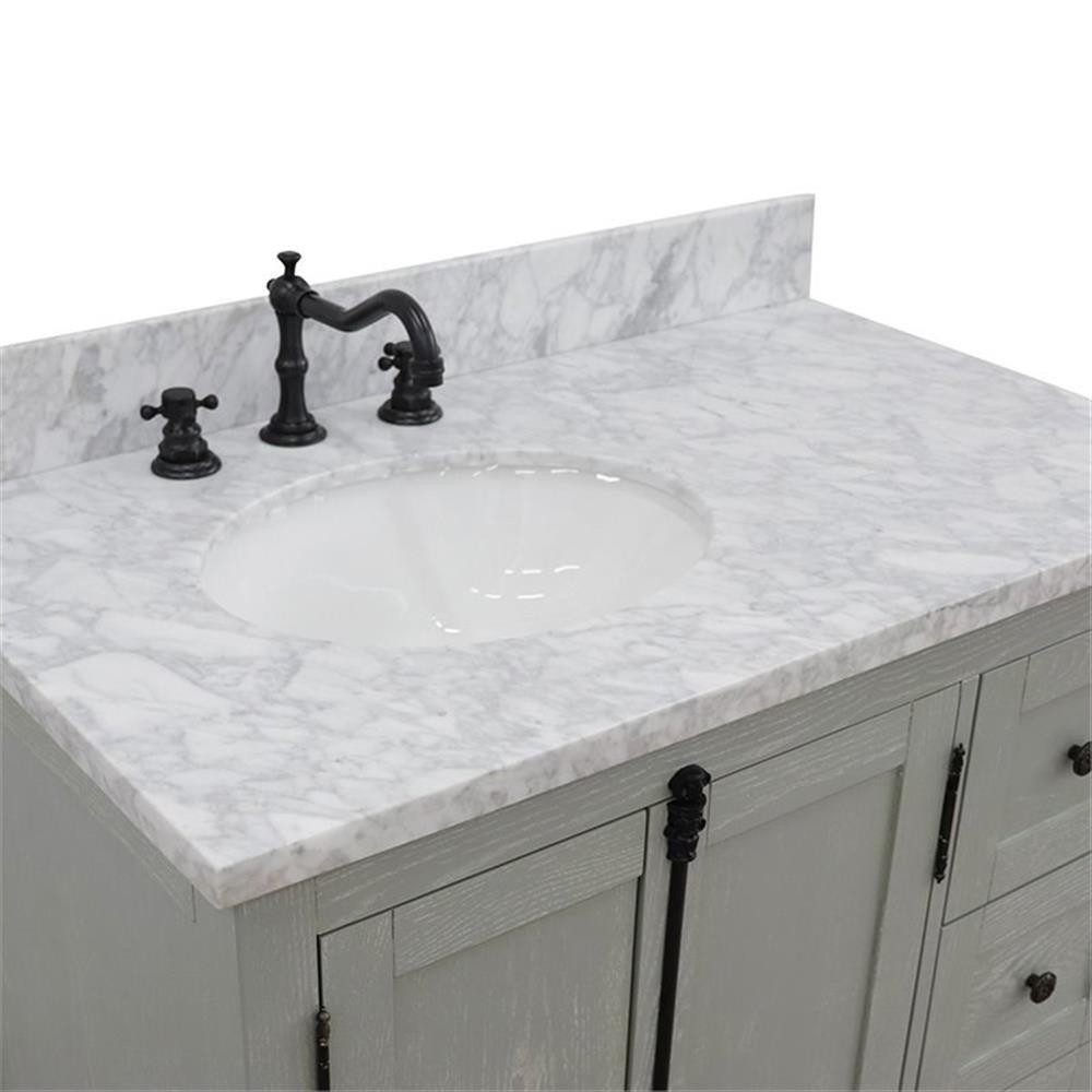 Plantation 37″ Solid Wood Vanity with Left Oval Sink in White/Gray Ash