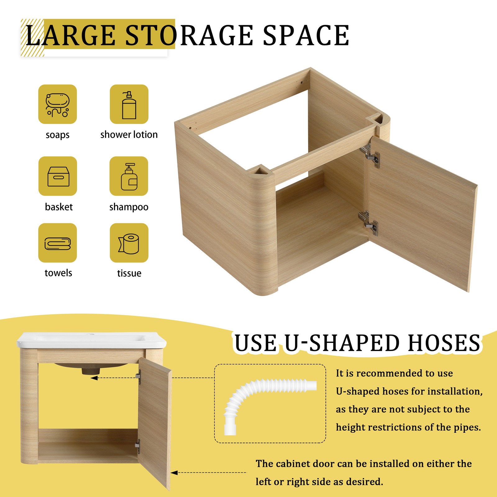 24” Plywood Wall-Mounted Bathroom Vanity Cabinet with White Ceramic Sink +Door