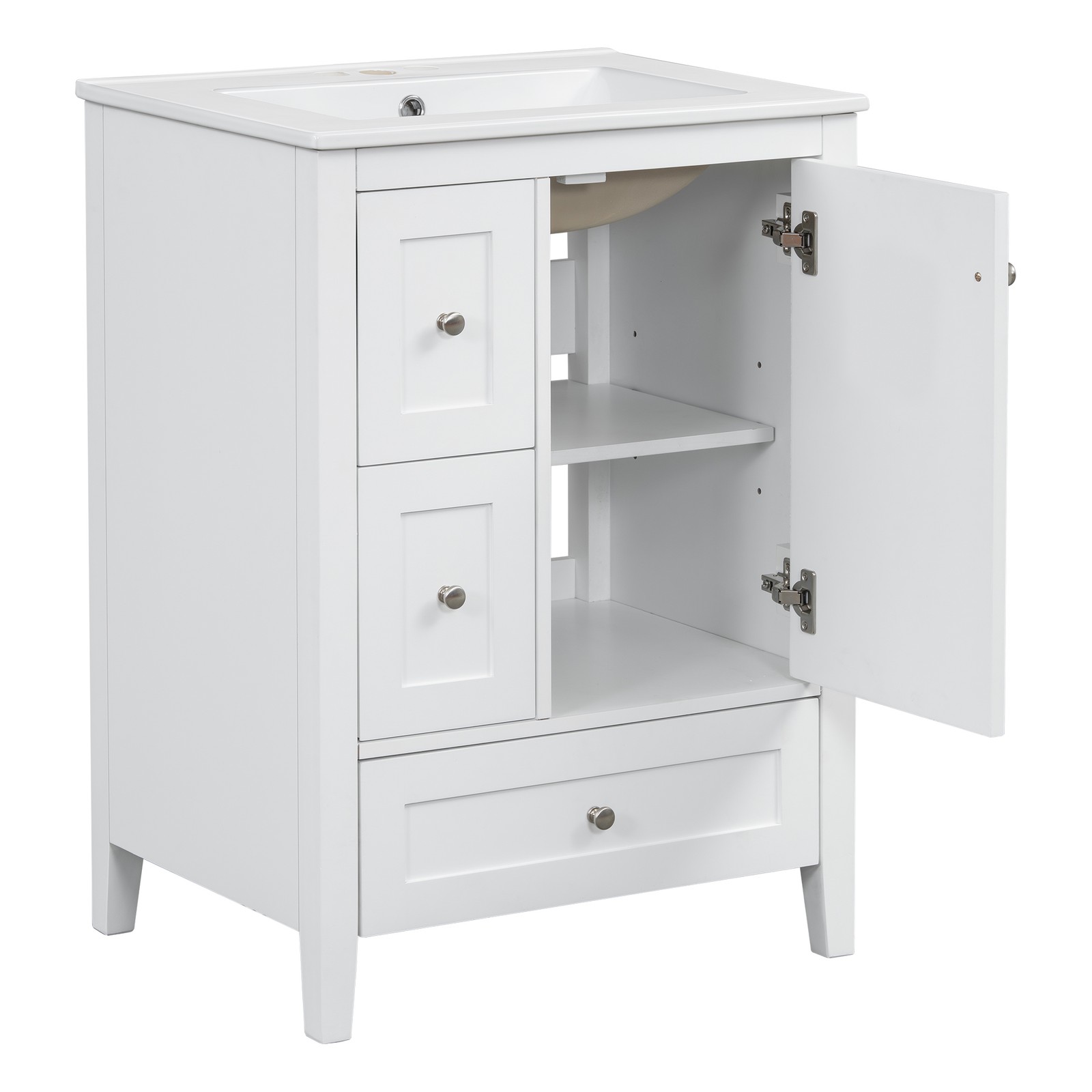 24″ Bathroom Vanity w/Storage, Adjustable Shelf Modern Bathroom Storage Cabinet