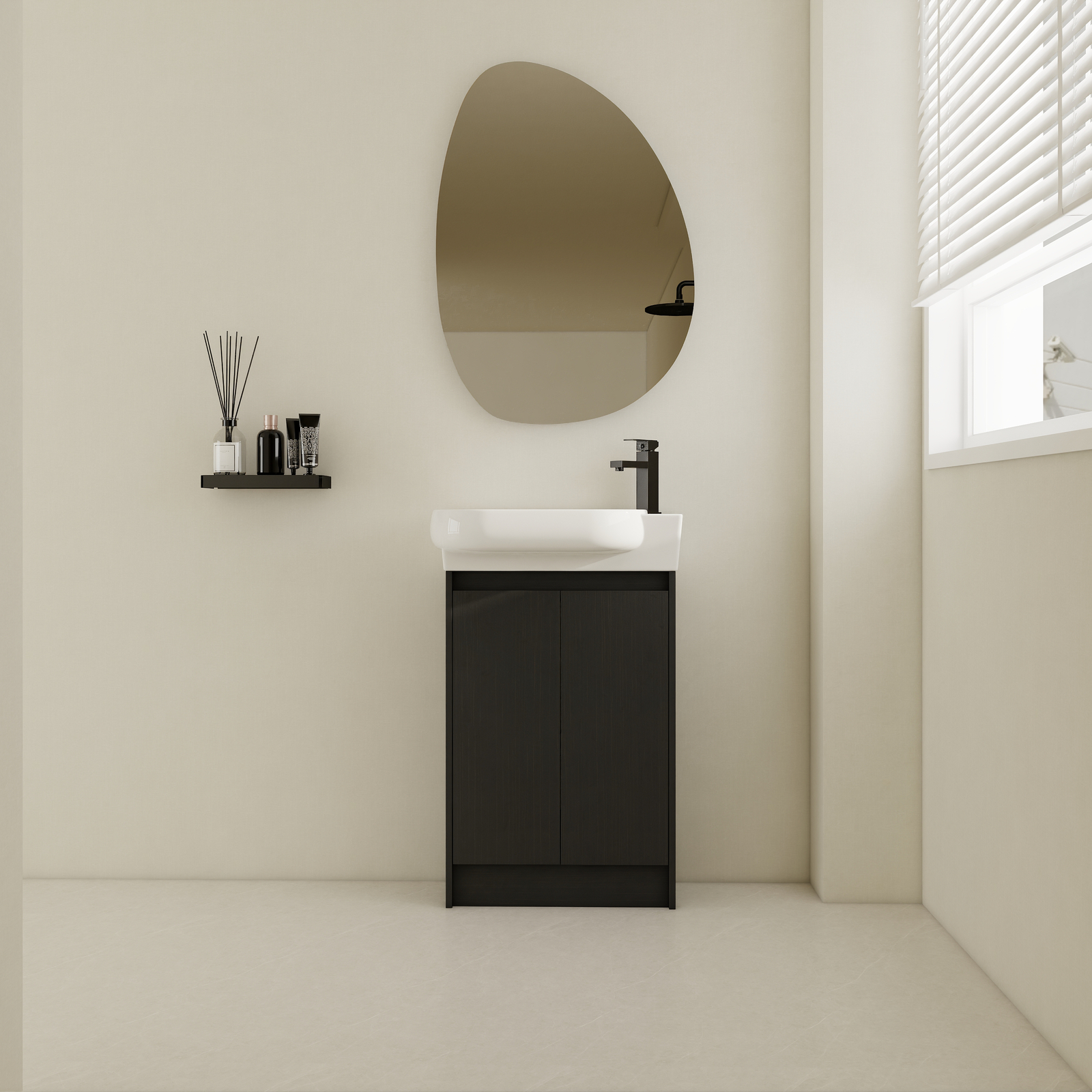 23″ plywood Freestanding Small Bathroom Vanity Cabinet +Ceramic Sink Basin Black