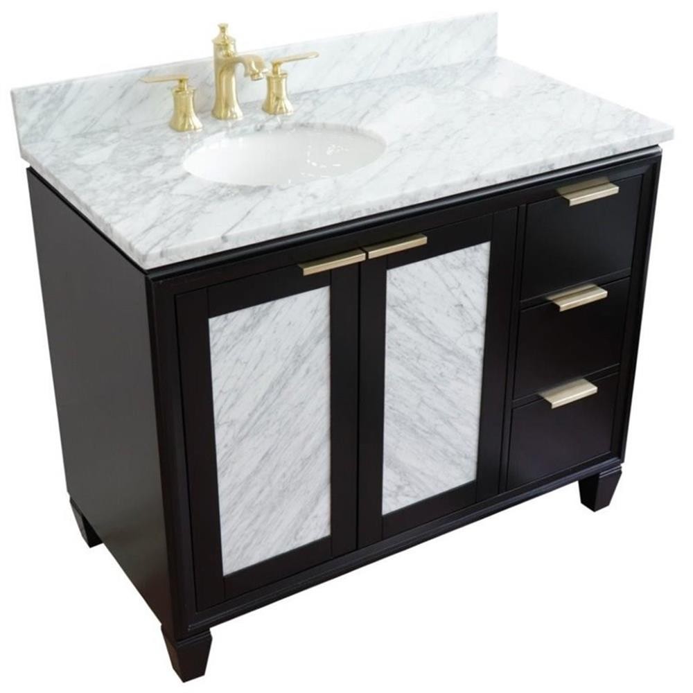 Trento 43″ Solid Wood Vanity with Left Oval Sink in Blue/White Carrara