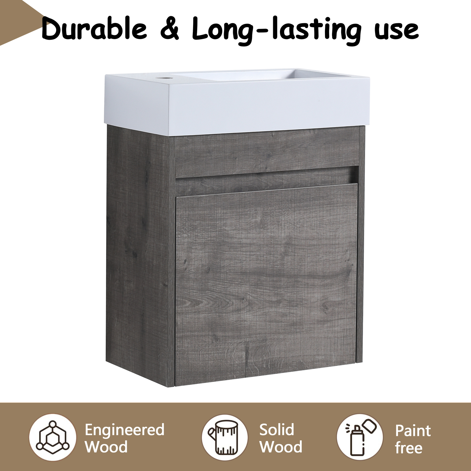18in Wall Mounted Floating Bathroom Vanity Cabinet W/Resin Sink Small Space Gray