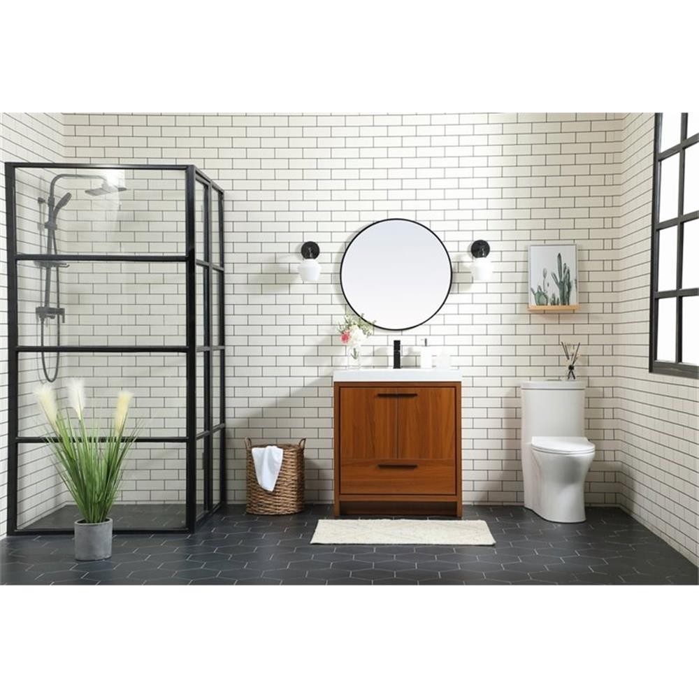 Elegant Decor Wyatt 30″ Aluminum Alloy and MDF Single Bathroom Vanity in Teak