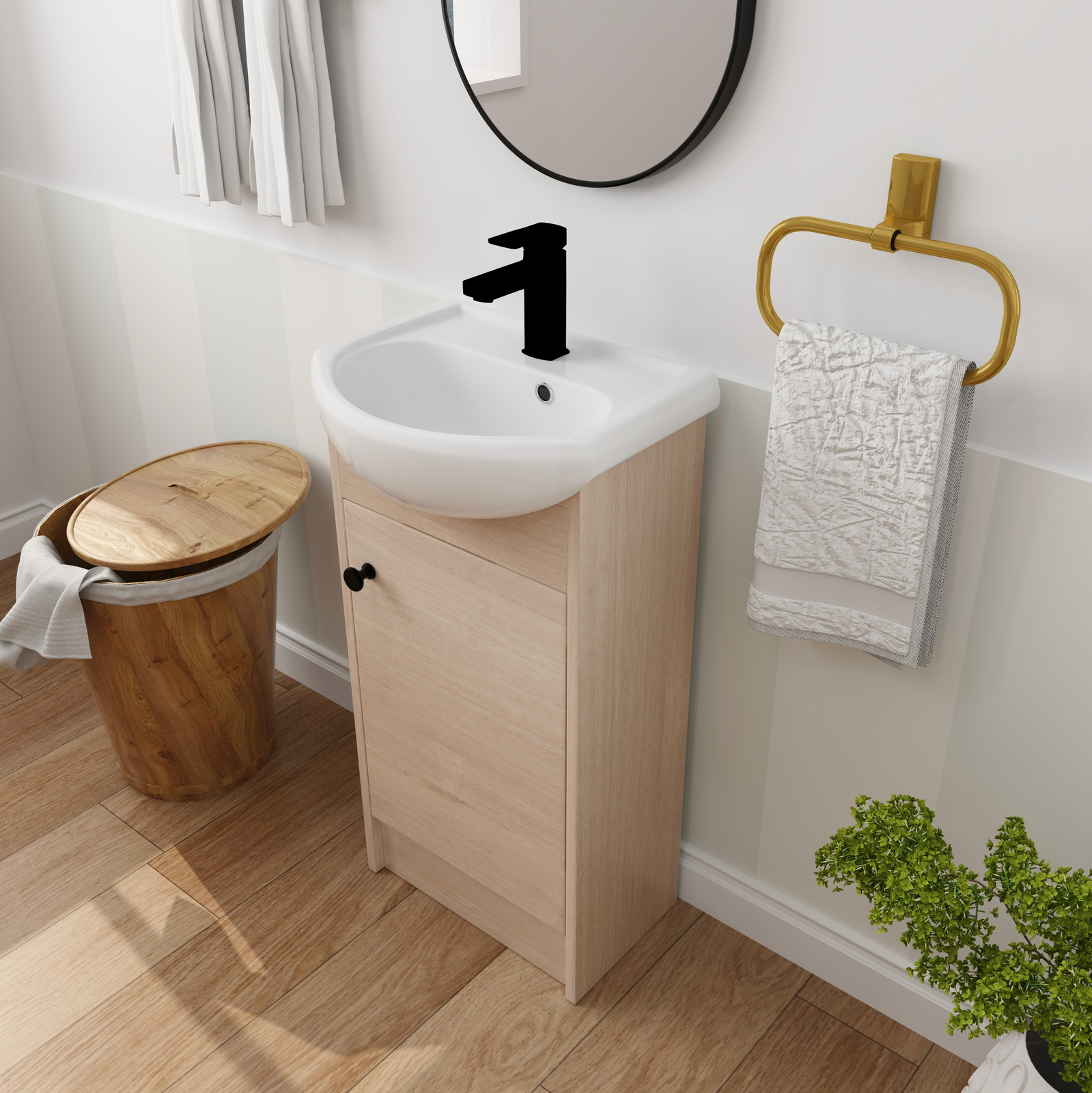 18″ Free Standing Bathroom Vanity Cabinet Set Vessel Sink for Small Space W/Door