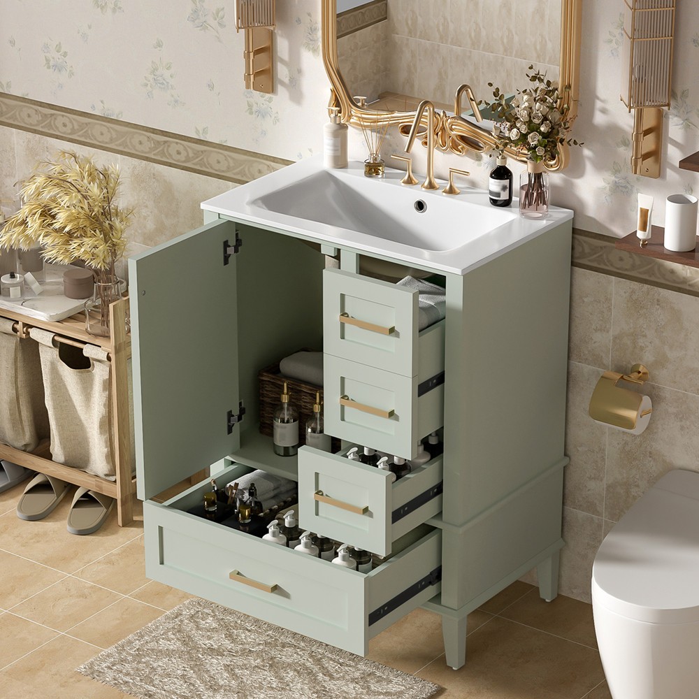 24.8″ Bathroom Vanity w/Basin Sink,Freestanding Vanity Storage Cabinet,3 Drawers