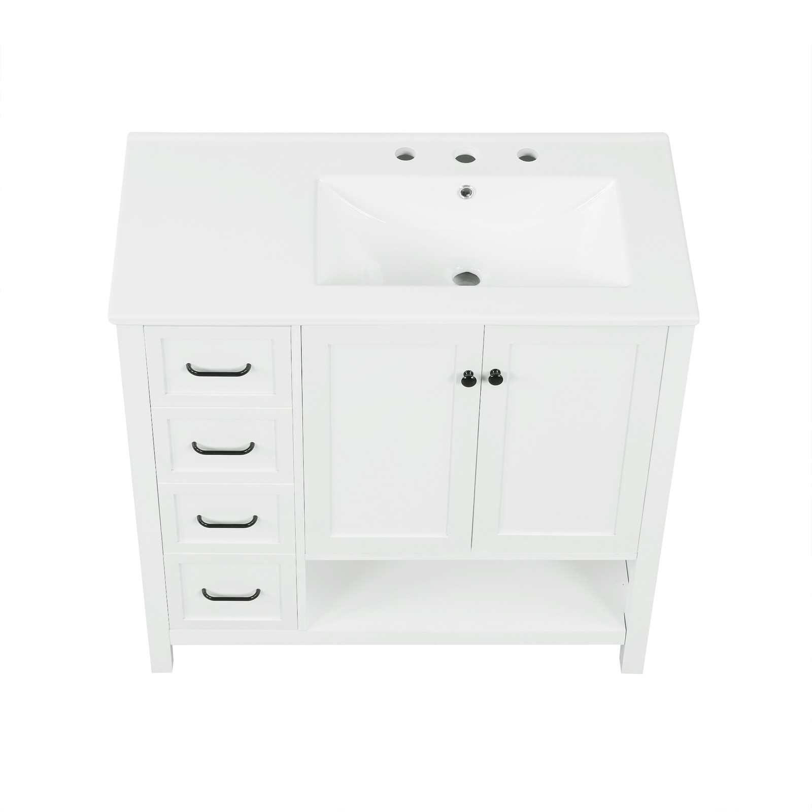 36″ Bathroom Vanity with Ceramic Sink, Modern Storage Cabinet w/Doors & Drawers