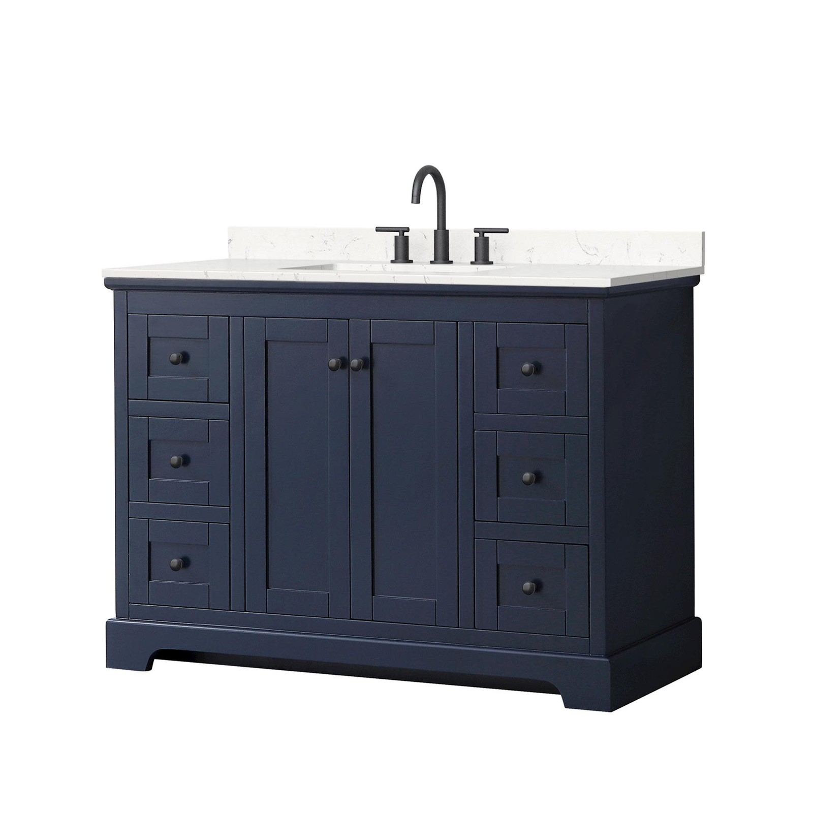 Wyndham Collection WCV232348S-VCA3-US3MXX Avery 48″ – Dark Blue / Carrara