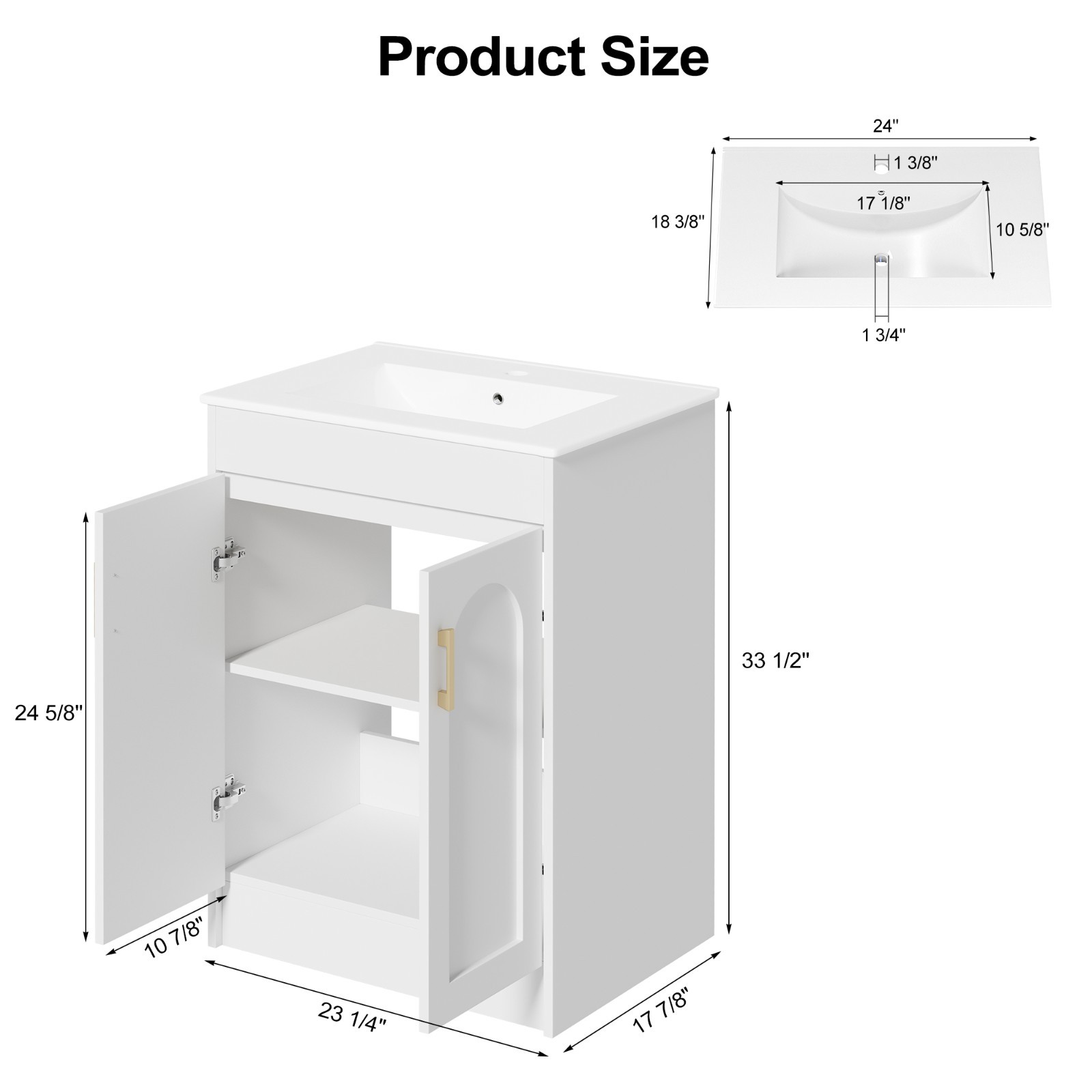 24″ Freestanding Bathroom Vanity Cabinet with Undermount Ceramic Sink 2 Doors