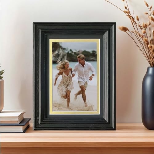 Picture Frame Matted to 4×6 – Thickened and Widened, Mortise & Tenon, 5×7 Black