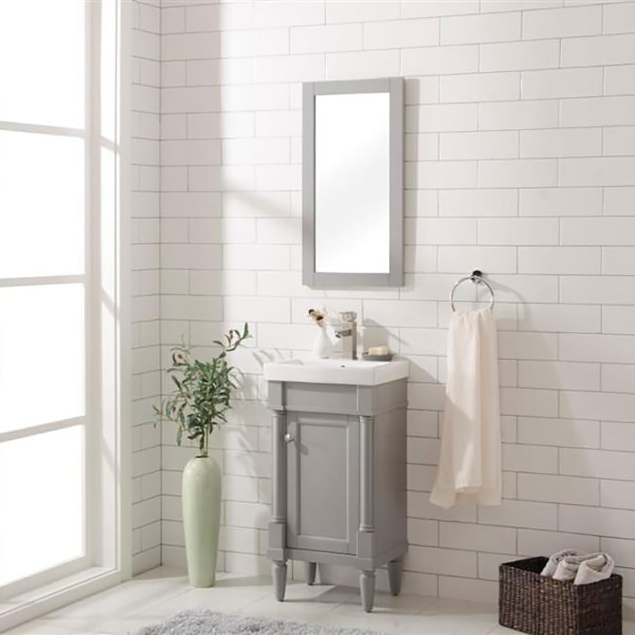 18-inch Gray Sink Vanity, Freestanding Bathroom Storage Cabinet