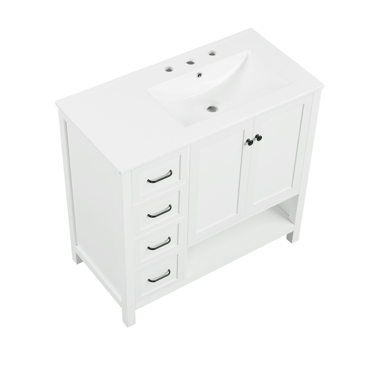 36″ Bathroom Vanity with Ceramic Sink, Modern Storage Cabinet w/Doors & Drawers