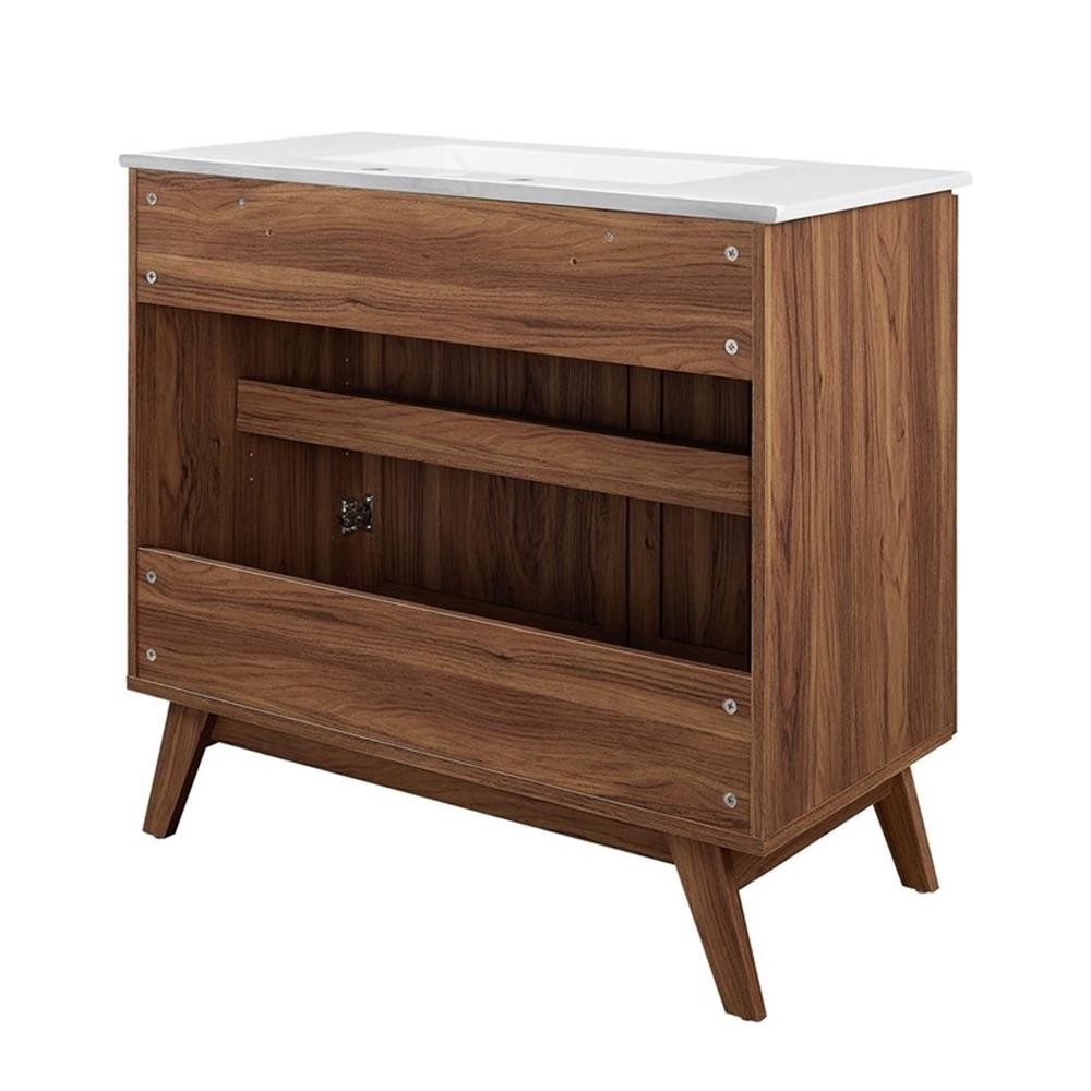 Pemberly Row 36″ Modern Wood Bathroom Vanity with Rattan Door in Walnut/White