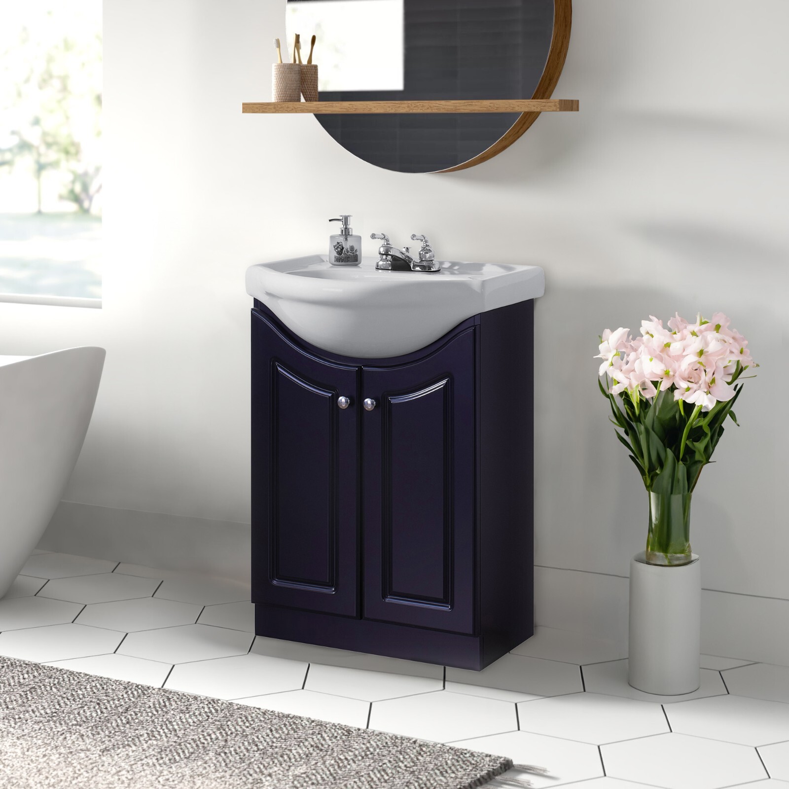 Elanor 24″ W x 19″ D x 34″ H Euro Vanity in Satin Black w/Ceramic Vanity Top
