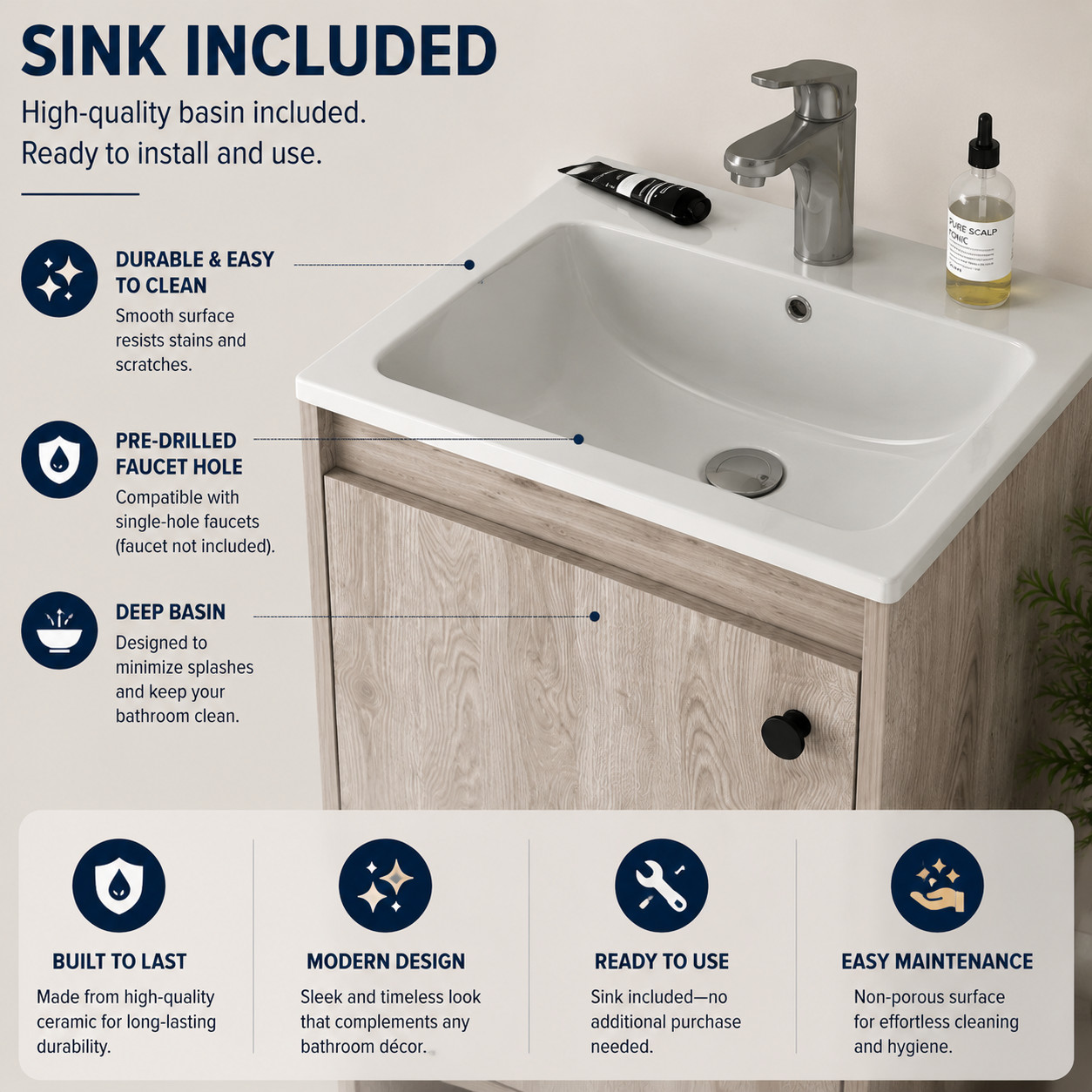Malibu Single Sink Bathroom Vanity Combo, 45″W, Light Gray