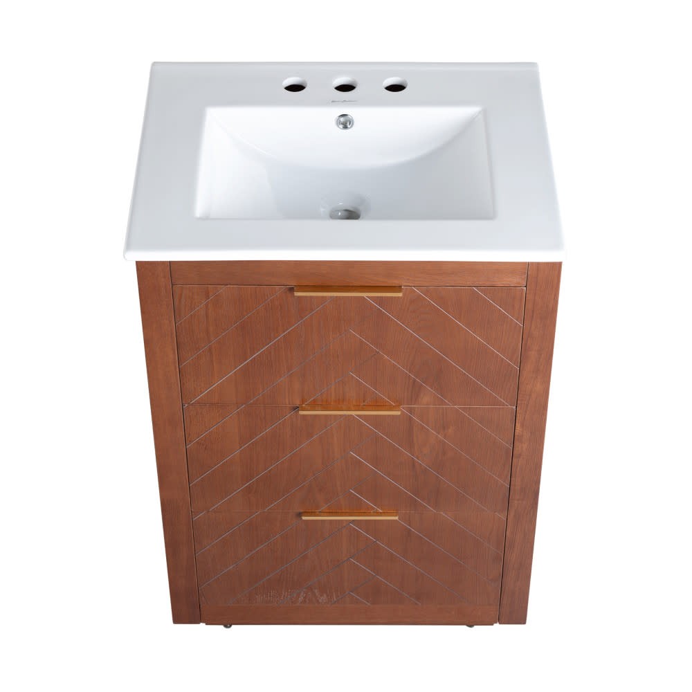 Swiss Madison SM-BV372-3 Daxton 24″ Freestanding Bathroom Vanity – Brown Oak /
