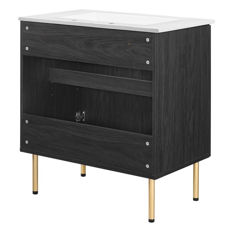 Pemberly Row 30″ Wood & Rattan Bathroom Vanity in Black/White