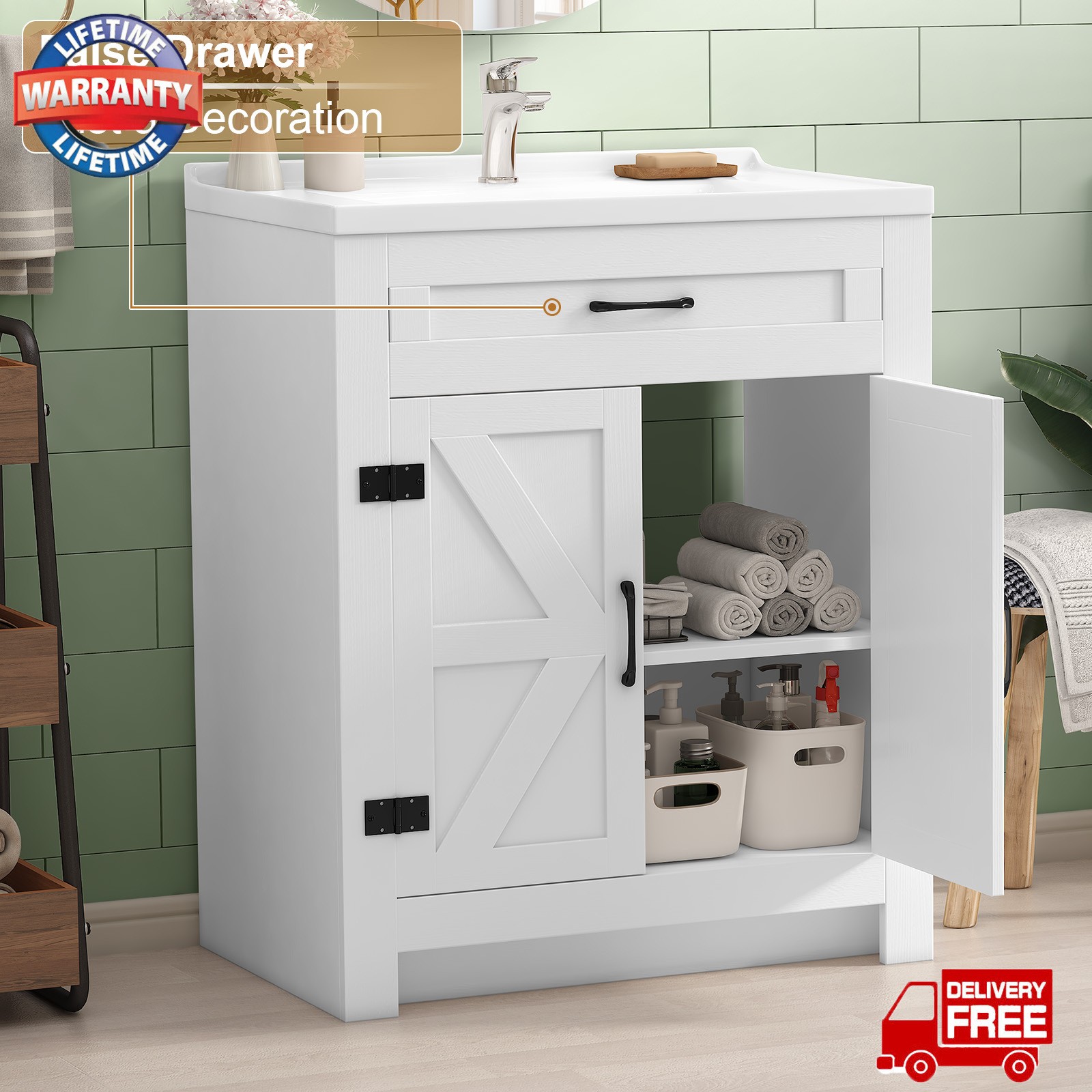 31″ Modern Bathroom Vanity w/Ceramic Sink,Storage Cabinet w/Soft Close Doors