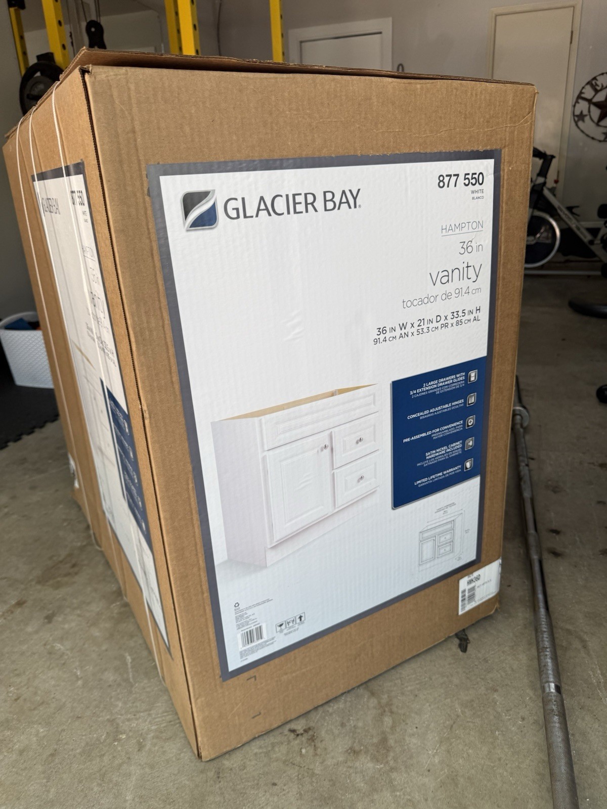 Glacier Bay Hampton 36x21x33.5 White Bath Vanity Cabinet No Top 2 Dr 1 Door