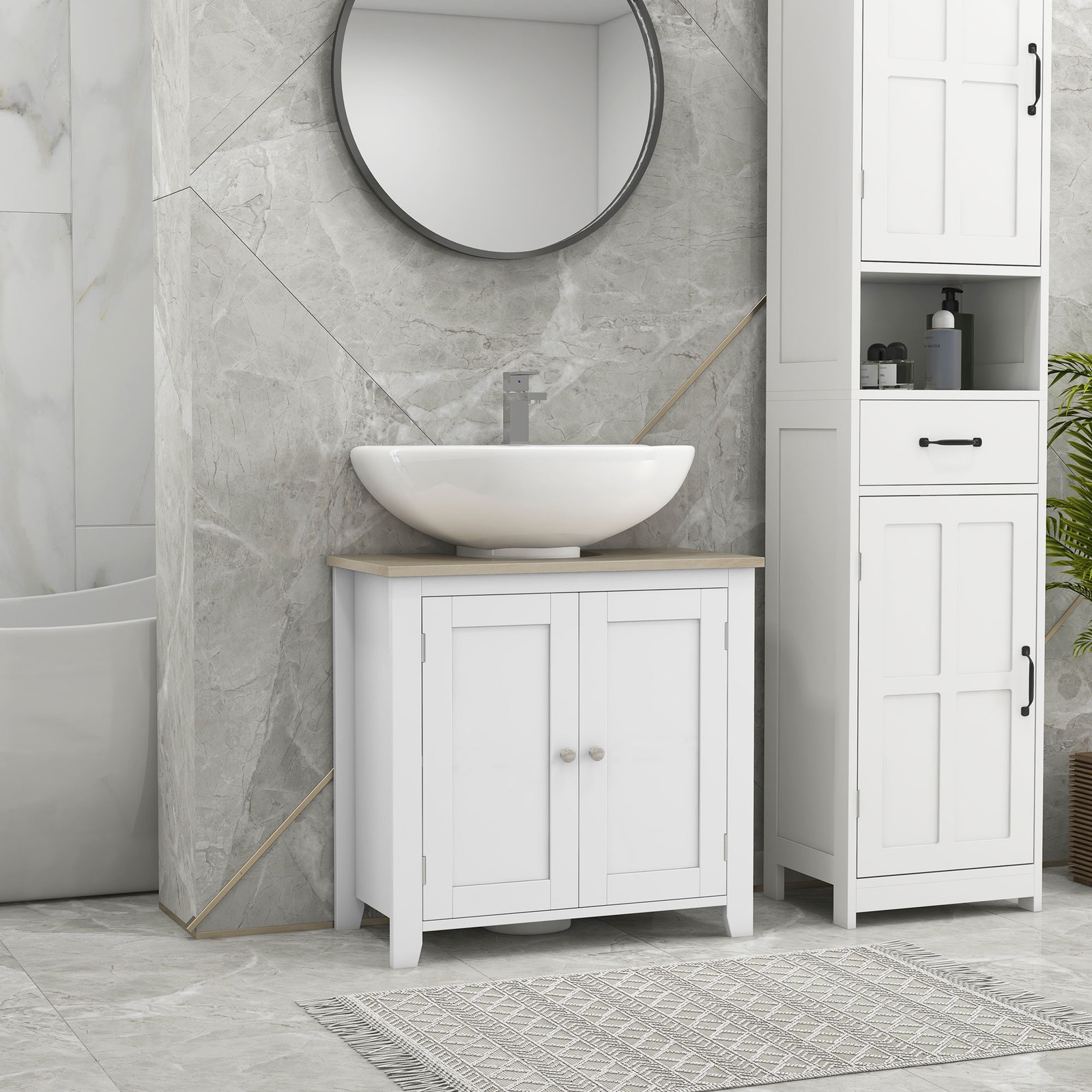Base sink storage cabinet, U-shaped and adjustable internal shelves