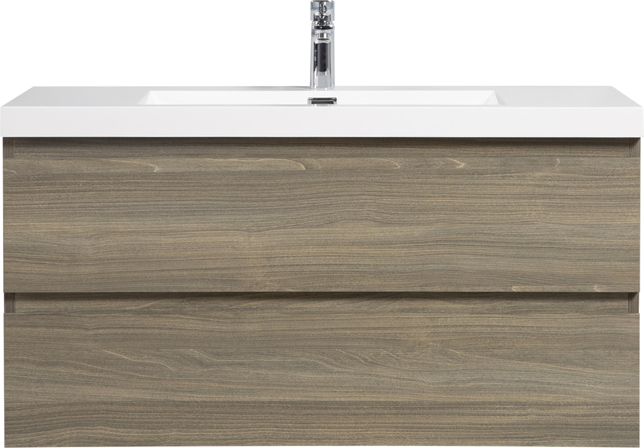 42″Floating Wall Mounted Bathroom Vanity Cabinet +Resin Basin Sink 2Drawers Gray