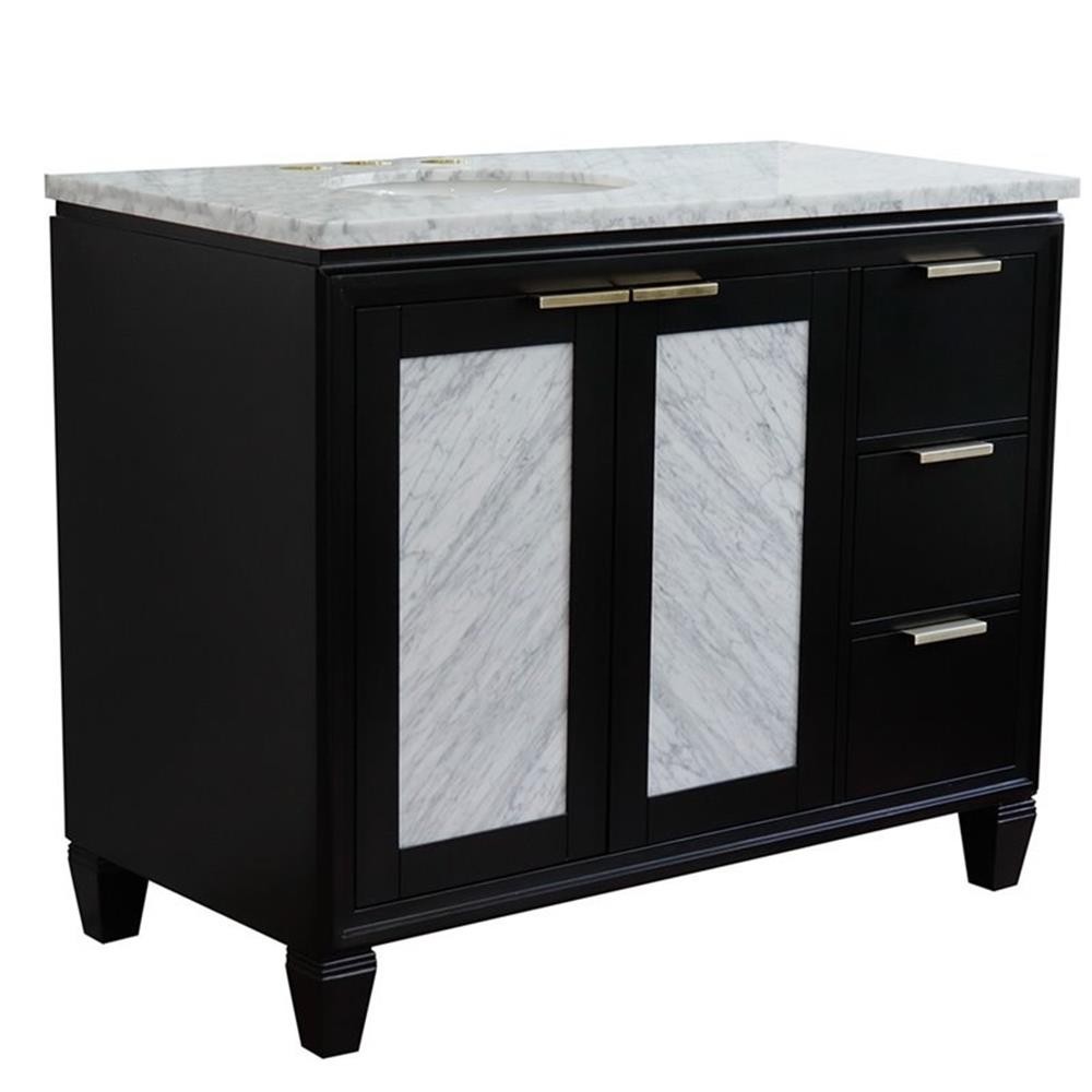 Pemberly Row 43″ Solid Wood Vanity with Left Oval Sink in Blue/White Carrara