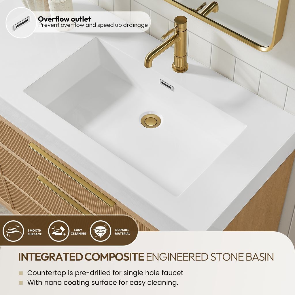 Hohhot 48″ Single Bath Vanity in Washed Ash Grey with White Stone Top