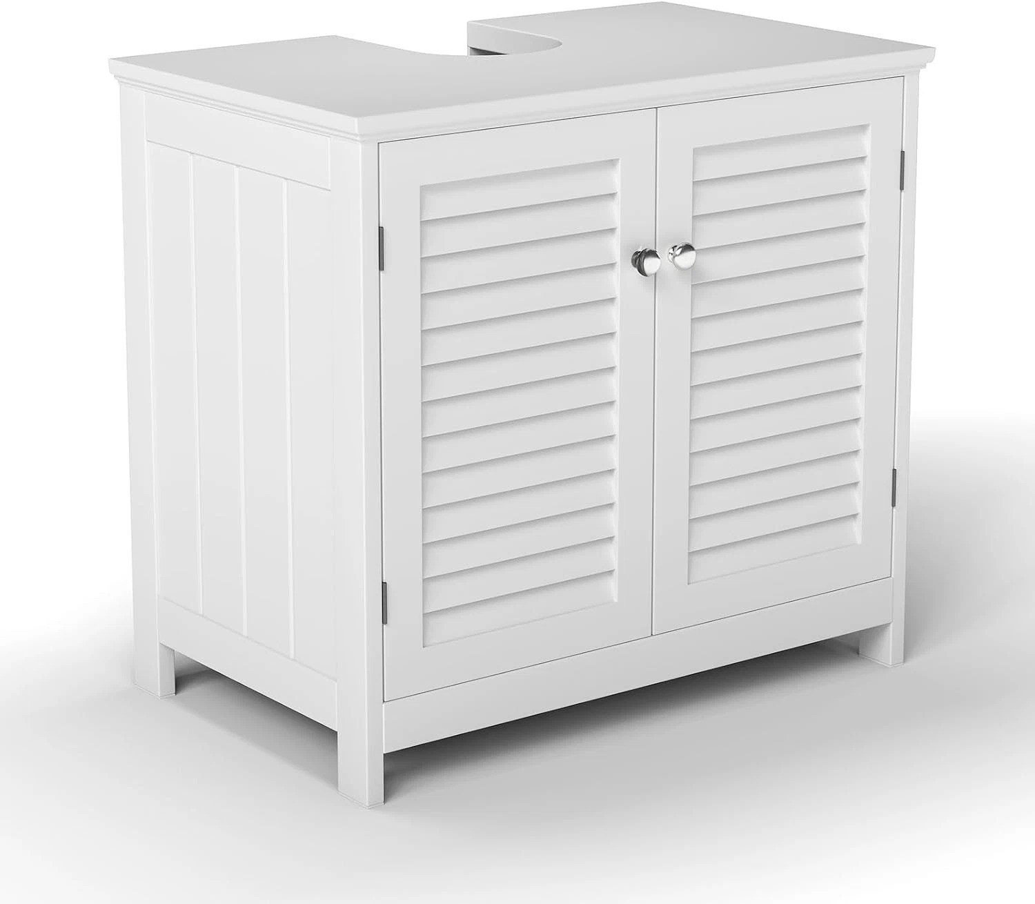 Elegant Under Sink Cabinet in White – U-Shaped Freestanding Storage Solution