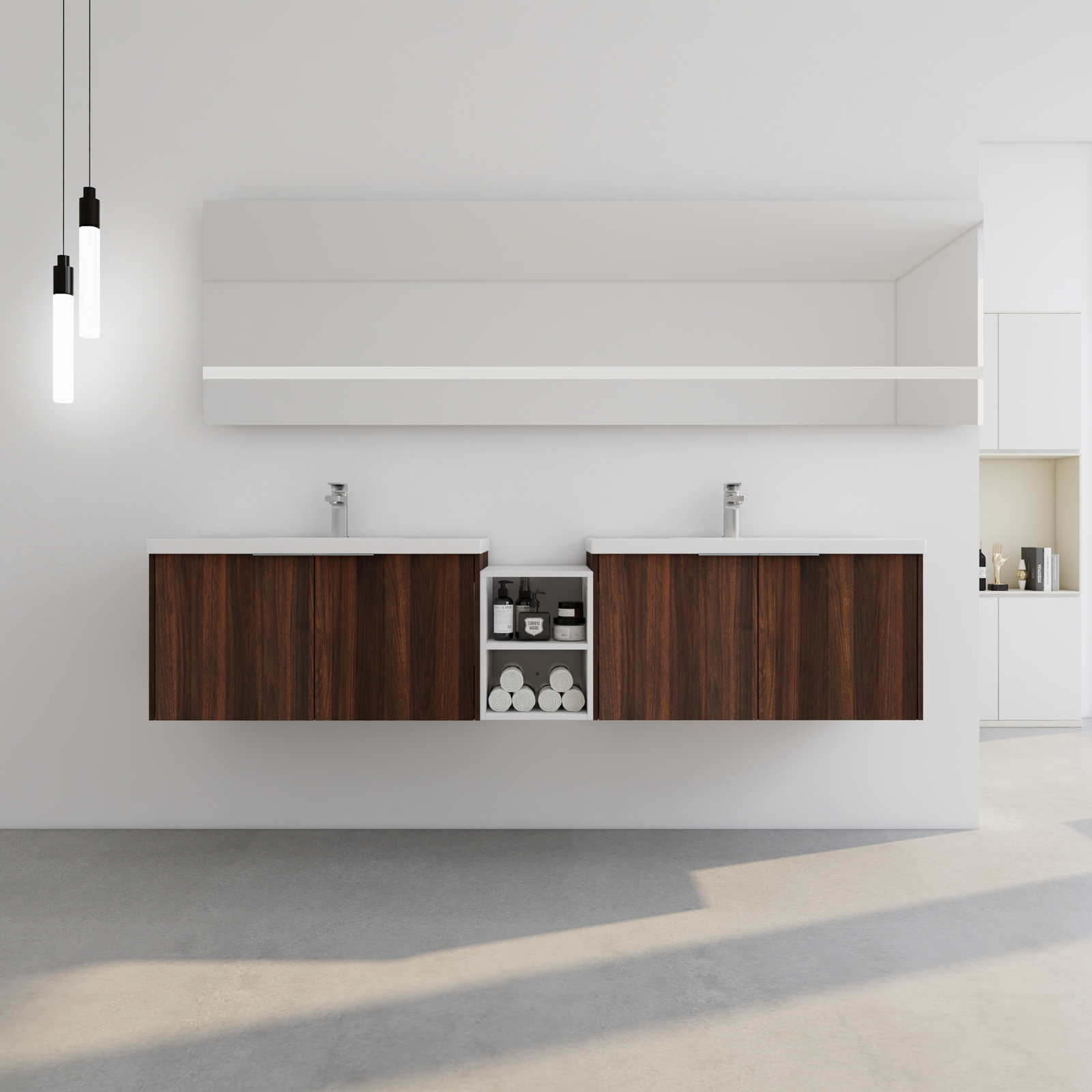 84″ Wall Mounted Bathroom Vanity Sink W/Resin Sink Basin and Small Side Cabinets