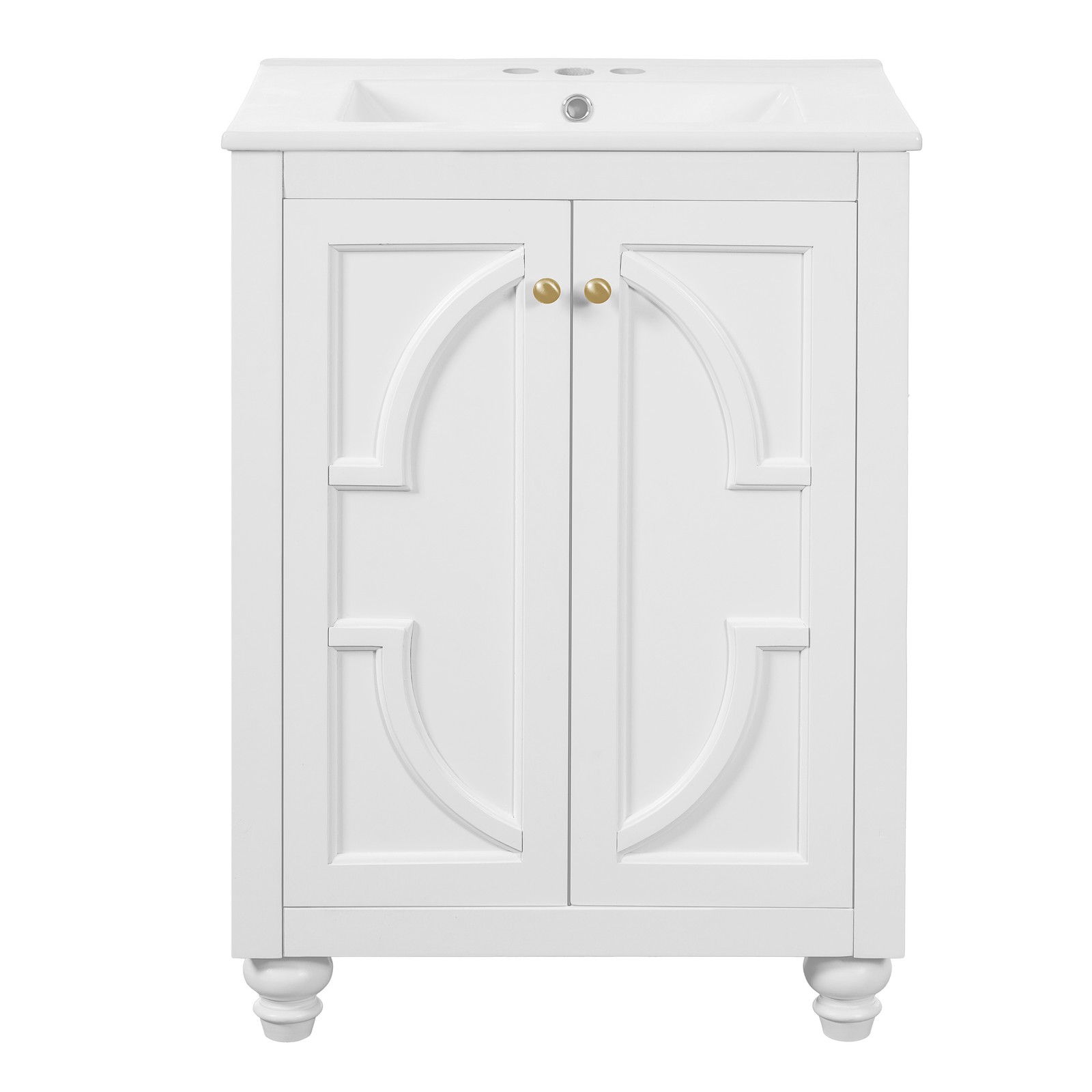 24″ Modern Bathroom Vanity with Elliptical Motif & Soft-Close Hinges