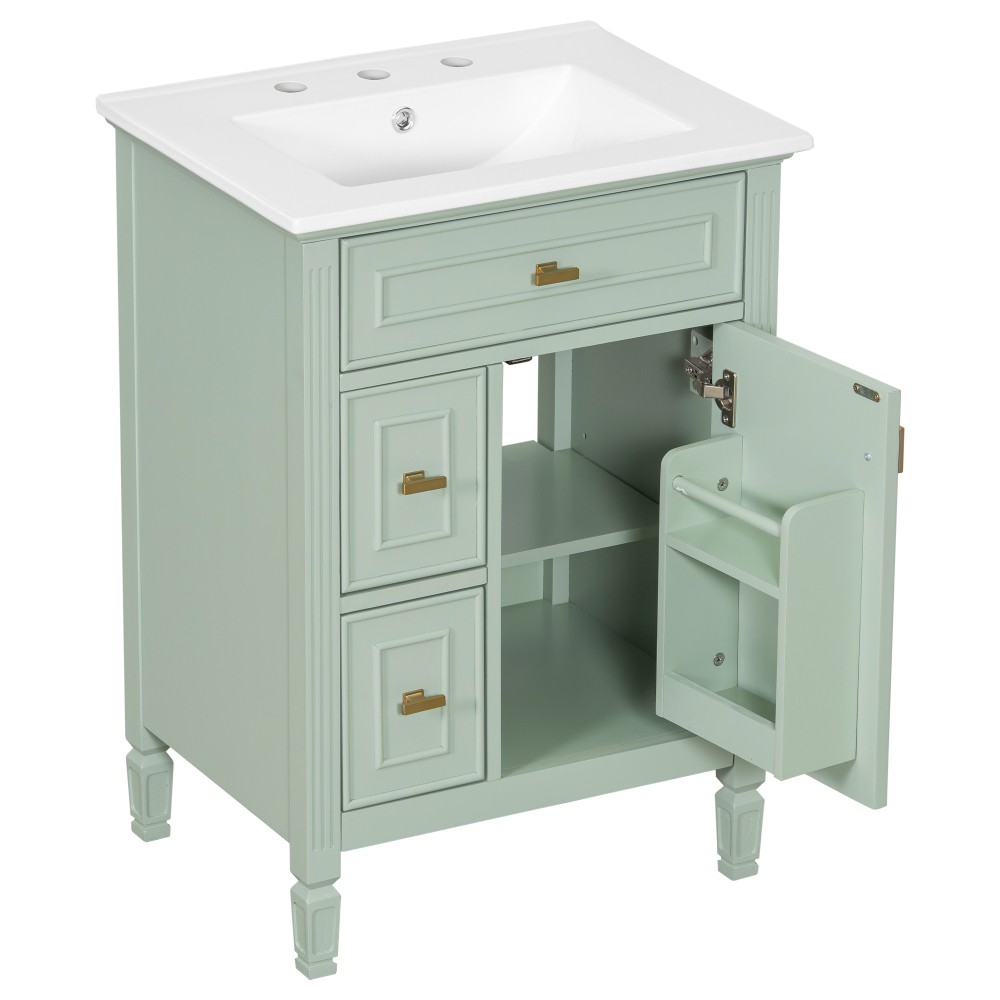 24In Bathroom Vanity with Sink Solid Wood and MDF Cabinet with One Flip Drawer