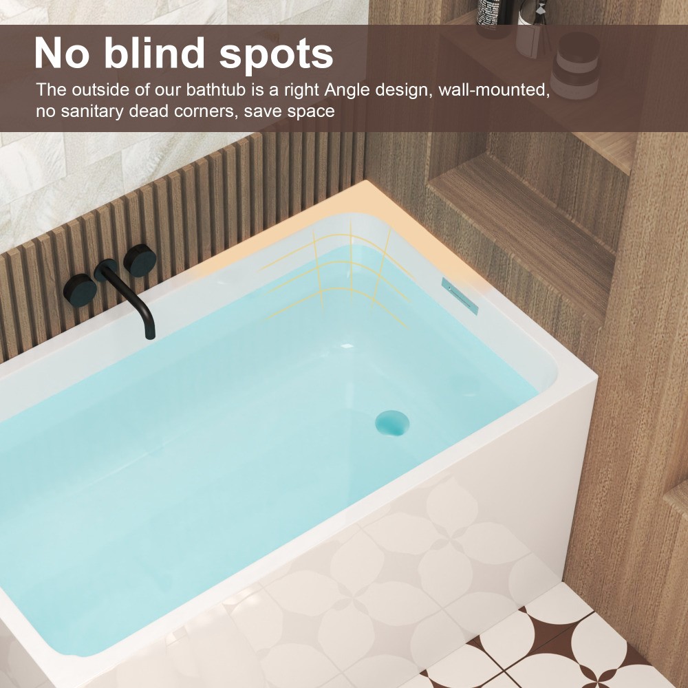 47″ Acrylic Freestanding Soaking Bathtub Gloss White Rectangular Modern