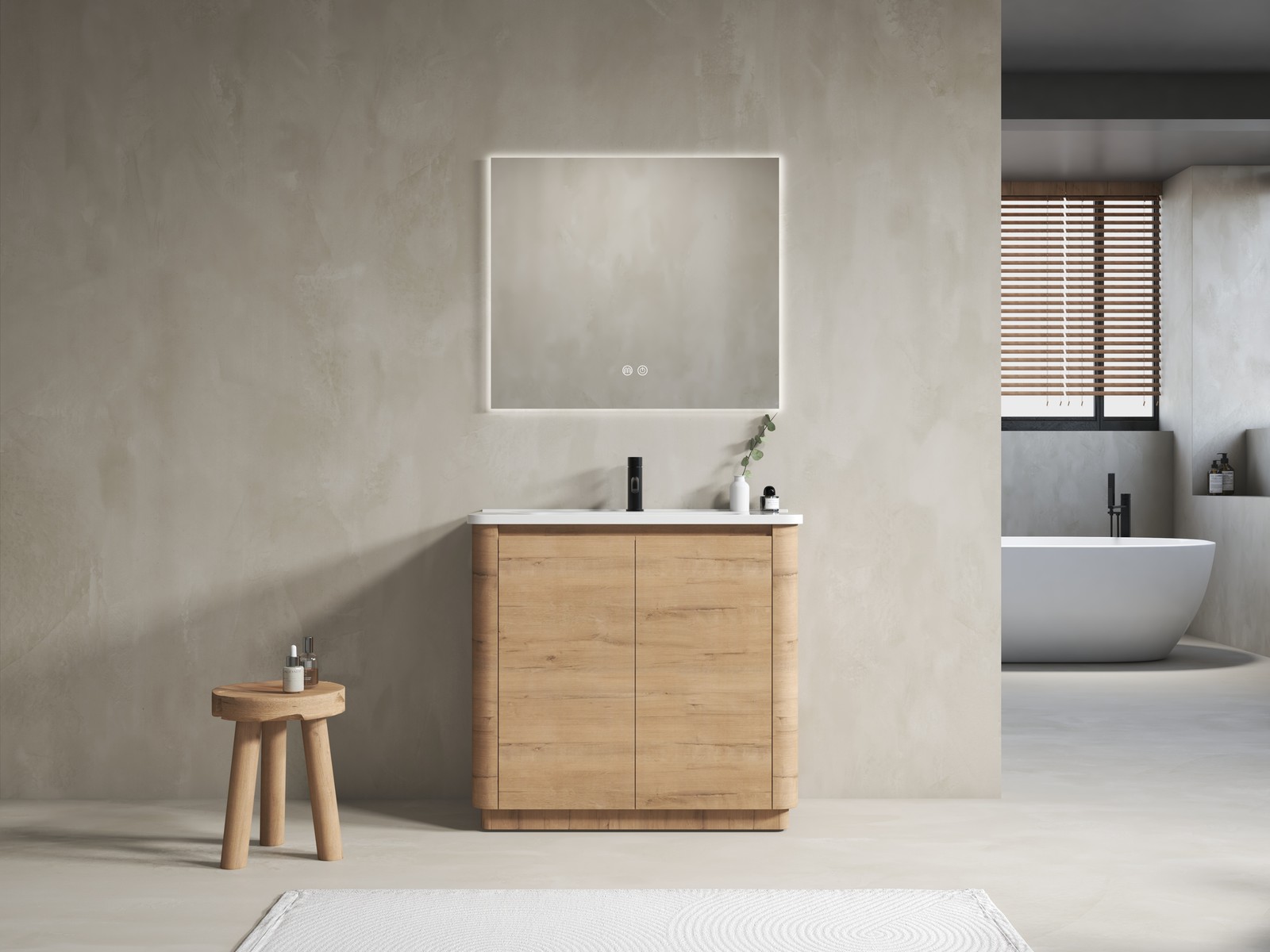 36 inch Freestanding Bathroom Vanity with Ceramic Sink Adjustable Shelf Plywood