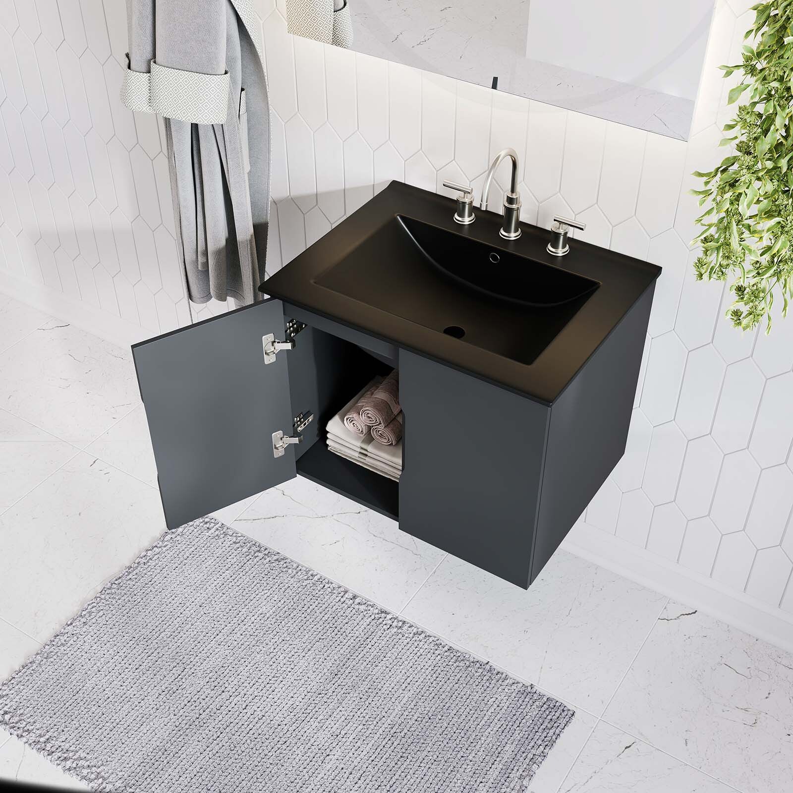 Modway Vitality 24″ Wall-Mount Bathroom Vanity in Gray Black
