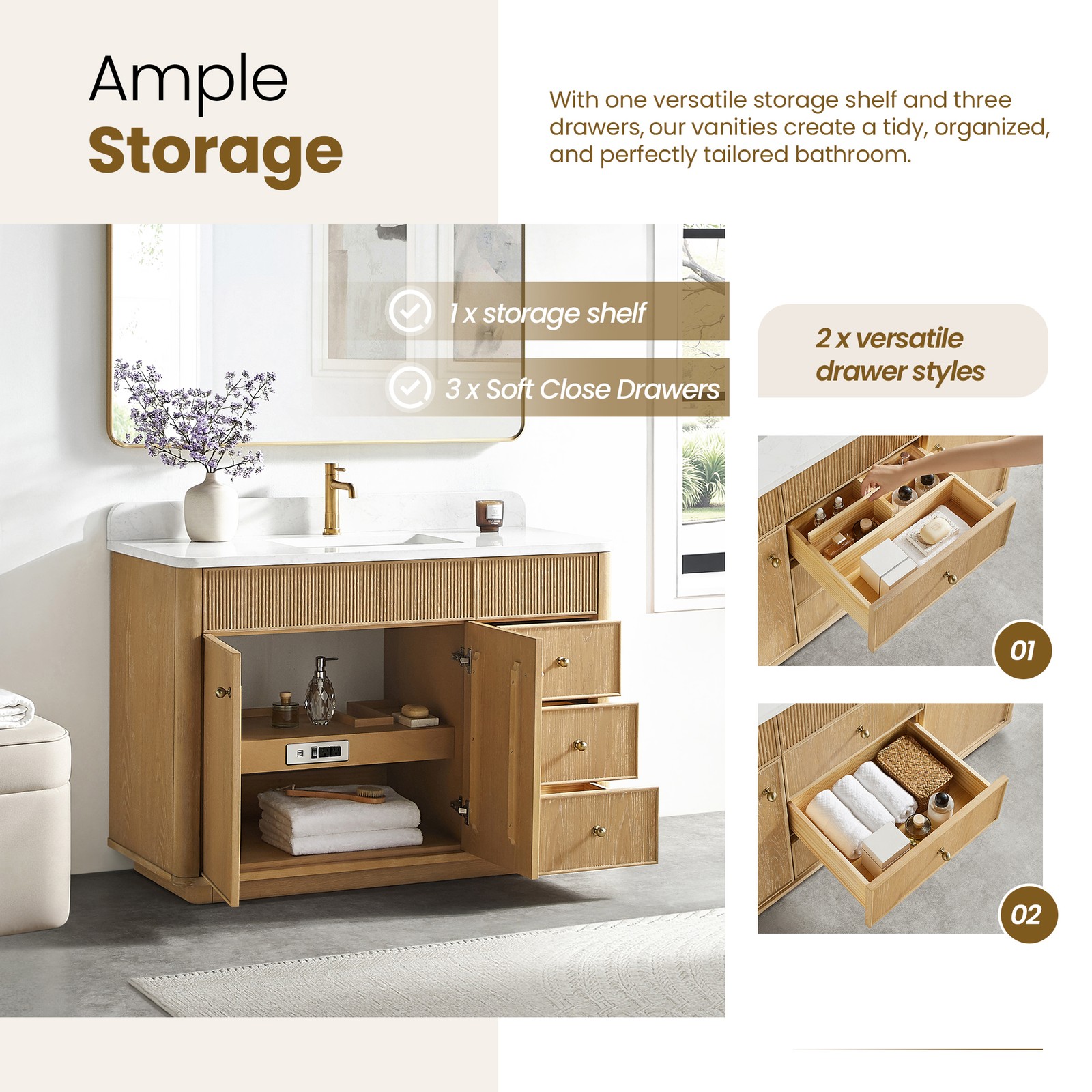Zogno 48″ Solid Wood Single Bath Vanity in Washed Ash Gray with White Stone Top