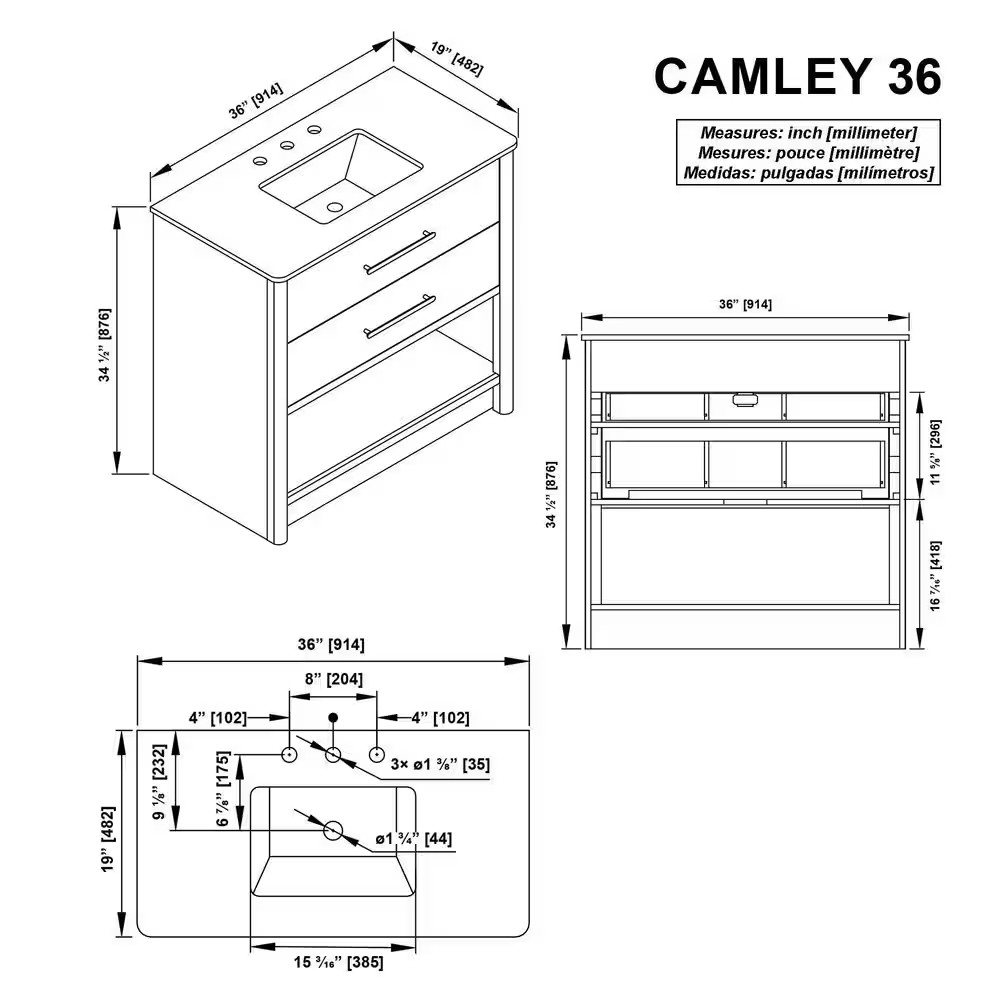 Camley 36 In. Single Sink Freestanding Sandstorm Bath Vanity with White Engineer